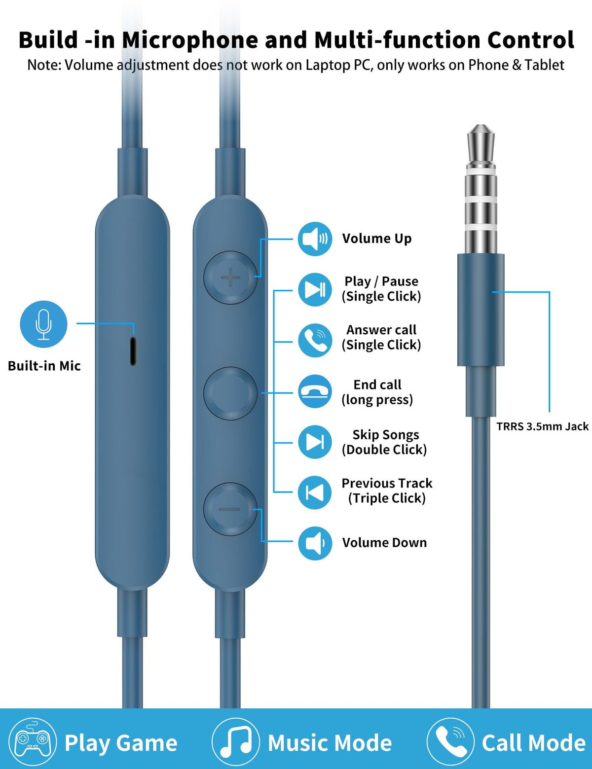 3.5mm Wired Earbuds with Mic for MacBook/Chormebook PC,Magnetic In Ear Buds