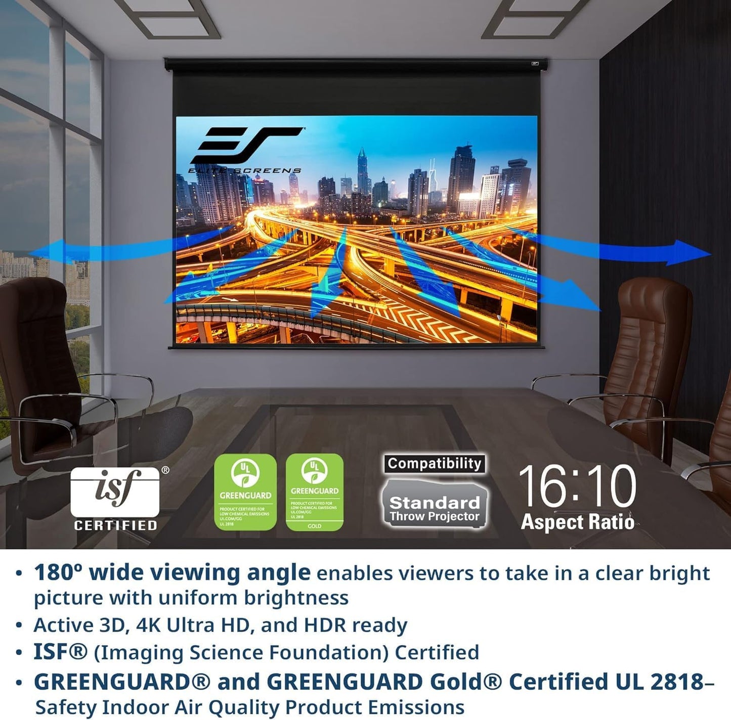 Projector Screen Elite Screens Spectrum RC1 Remote, 180-INCH Diag 16:9, Motorized Projection Screen Movie Home Theater 4K/8K Ultra HD Ready, ELECTRIC180H2