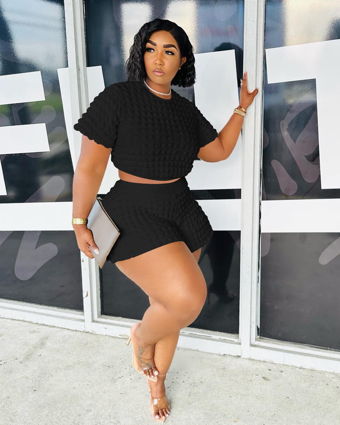 Doweha Womens Two Piece Short Sets for Summer Cute 2 Piece Outfits 2026 Casual Short Sleeve Crop Top And Shorts Matching Sets