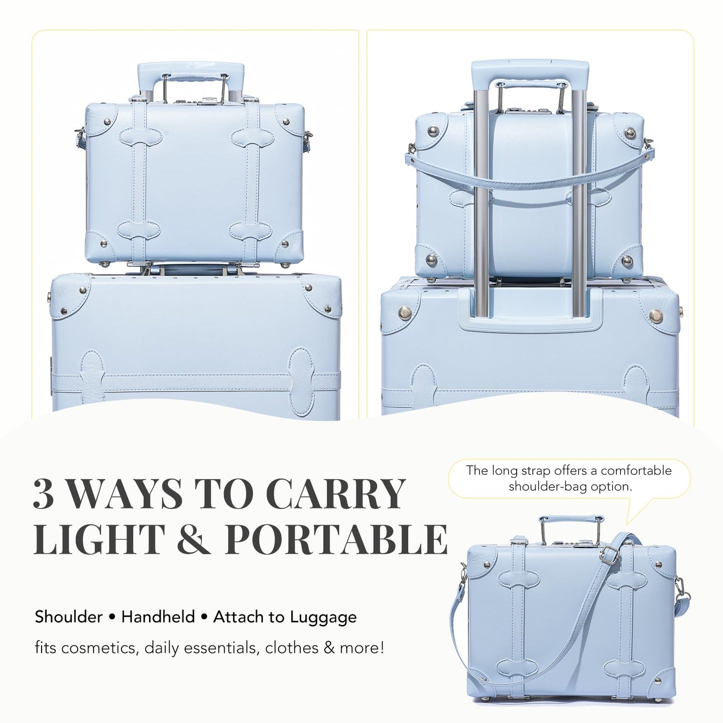urecity Vintage Luggage Sets of 3 Piece - Hardside Lightweight Spinner Suitcases - Retro Travel Set includes Under Seat Train Case, 26"+20"+12"