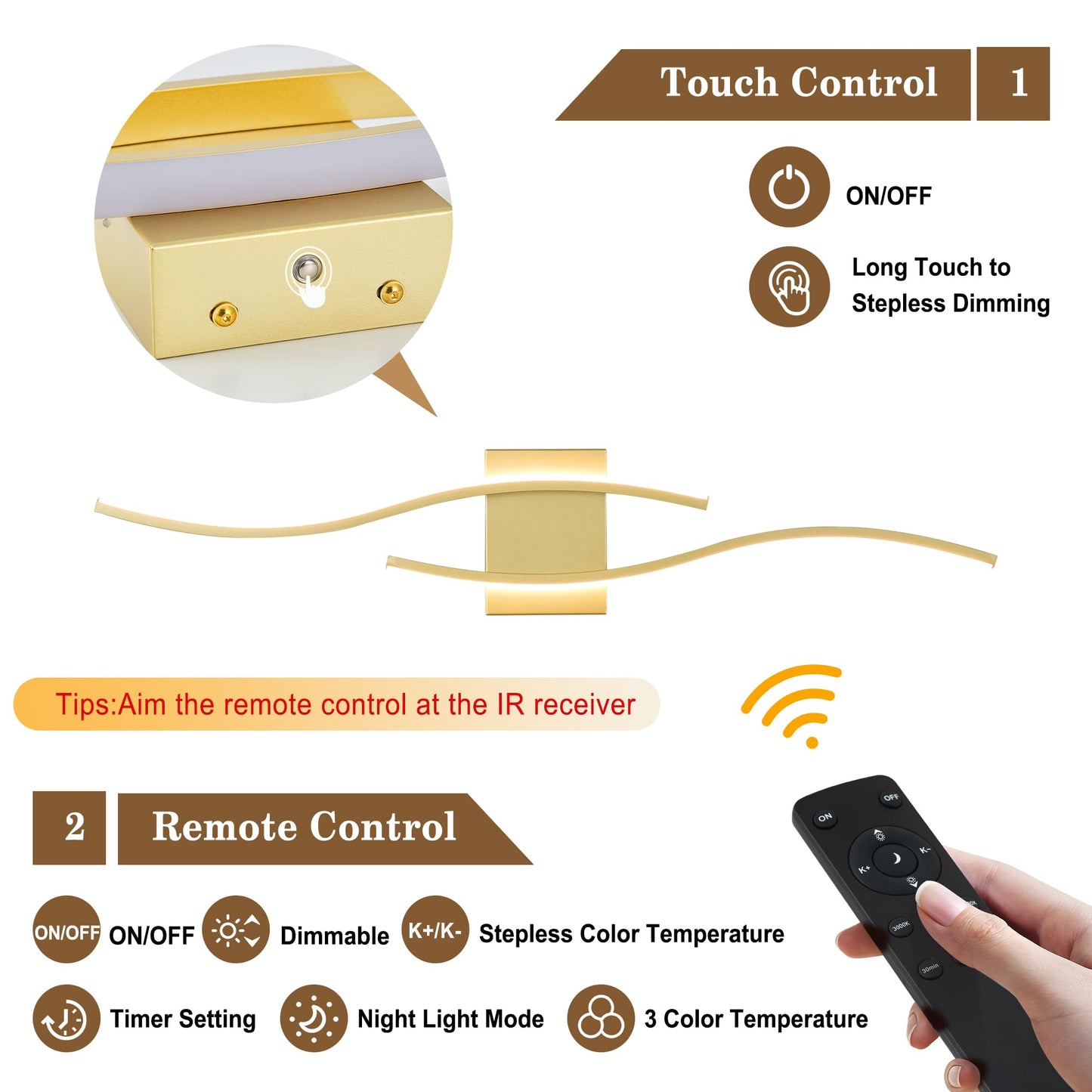 Battery Operated Wall Sconces Set of Two with Remote Control, Dimmable/3 Color/Night-Light/Timer/Memory, Black Modern Wireless LED Sconce for Living Room, Hallway, Bedroom, 39.3 Inch (2 Pack)