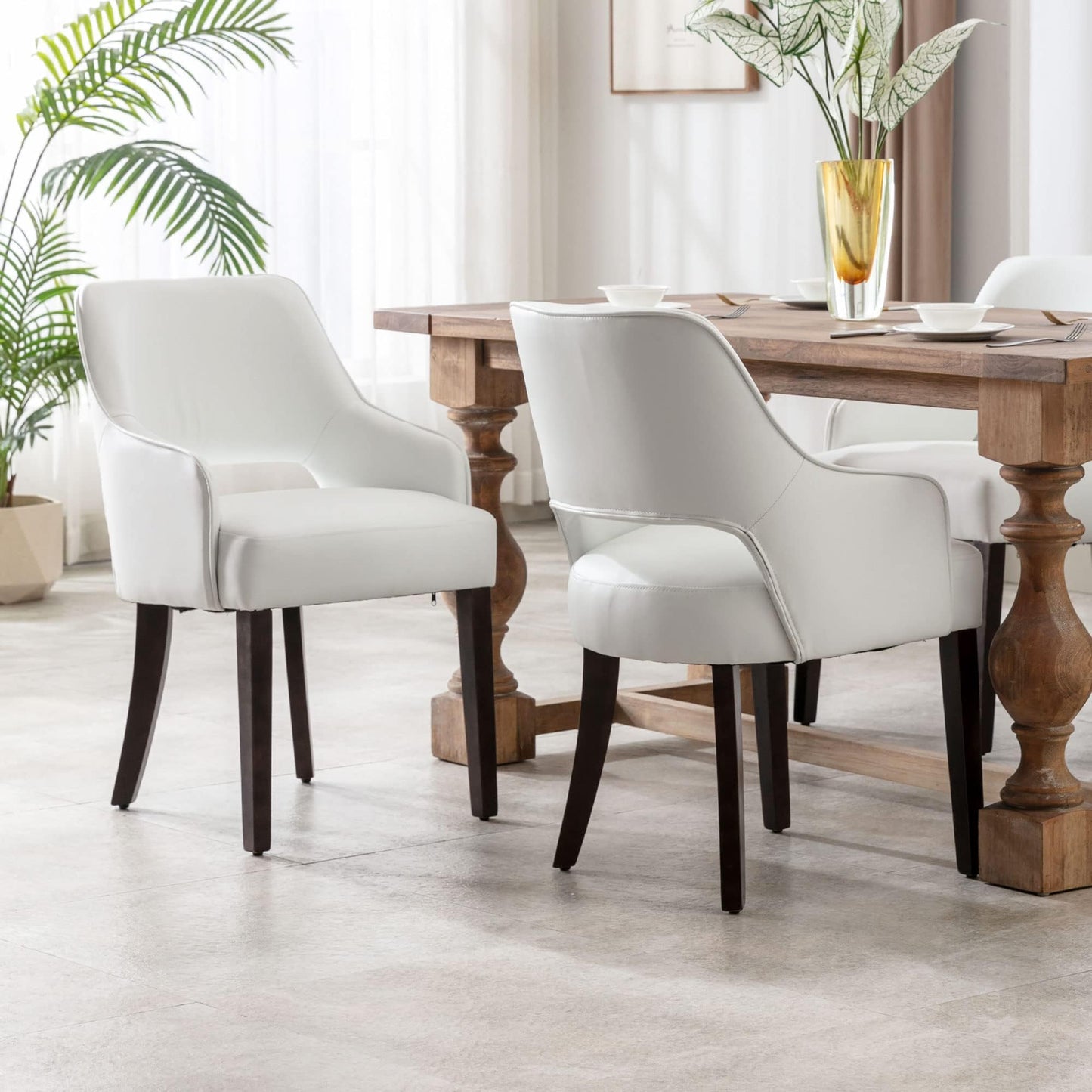 Linen Dining Chairs Set of 4 Upholstered Accent Chairs Side Chair with Wood Legs for Living Room/Dining Room/Bedroom/Restaurant, Cream