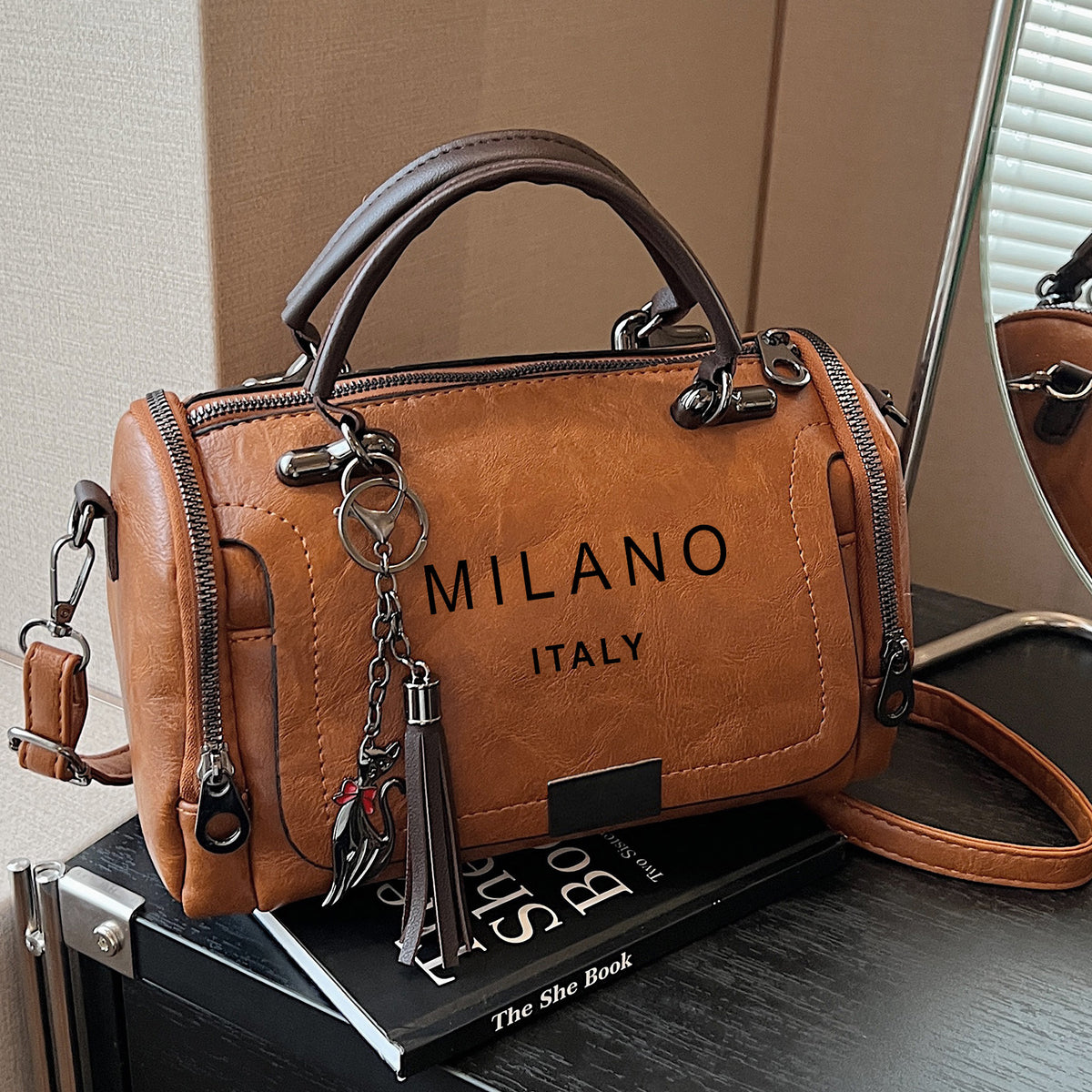 Men's Retro Crossbody Bag with Tassel Charm and Detachable Strap