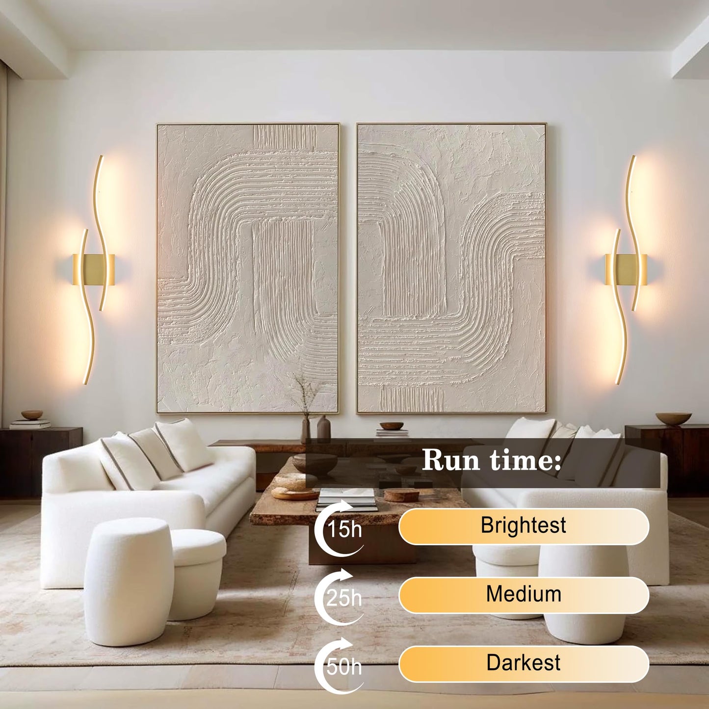 Battery Operated Wall Sconces Set of Two with Remote Control, Dimmable/3 Color/Night-Light/Timer/Memory, Black Modern Wireless LED Sconce for Living Room, Hallway, Bedroom, 39.3 Inch (2 Pack)