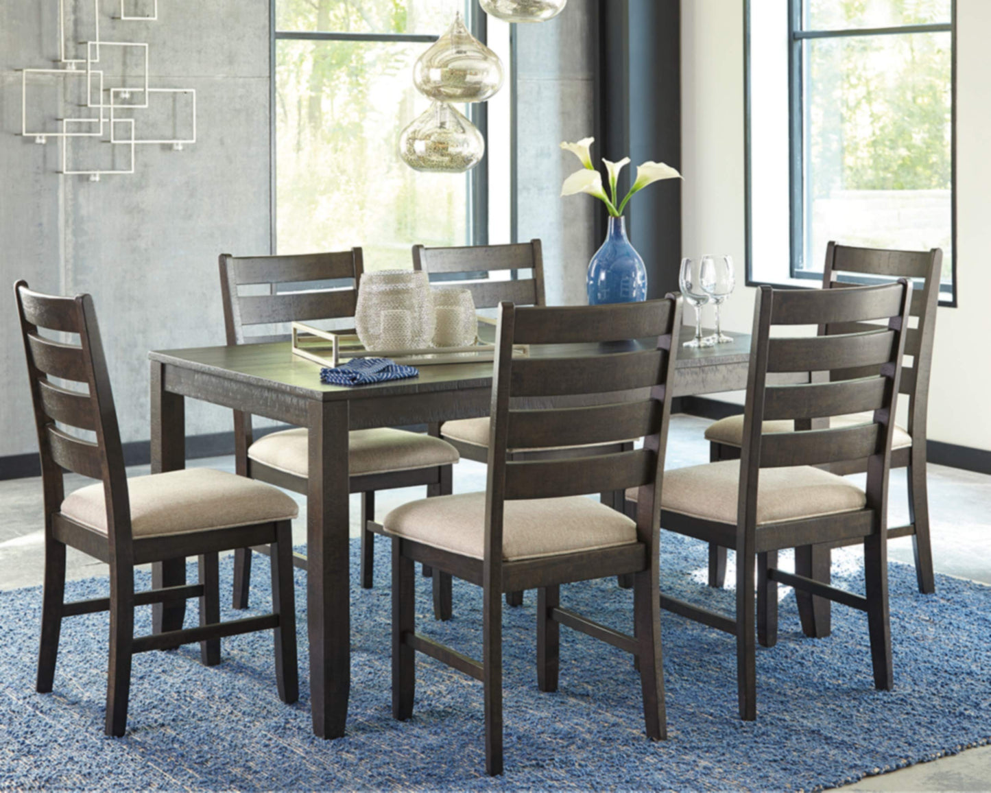 Signature Design by Ashley Skempton Cottage Dining Room Table Set with 6 Upholstered Chairs, Whitewash