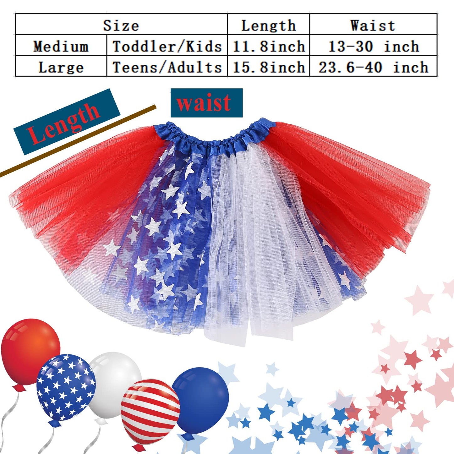 4th of July Tutu Tulle Skirt for Girls Women, Red White Blue Tutu Skirt Kids Adult Independence Day Patriotic Costume Unisex