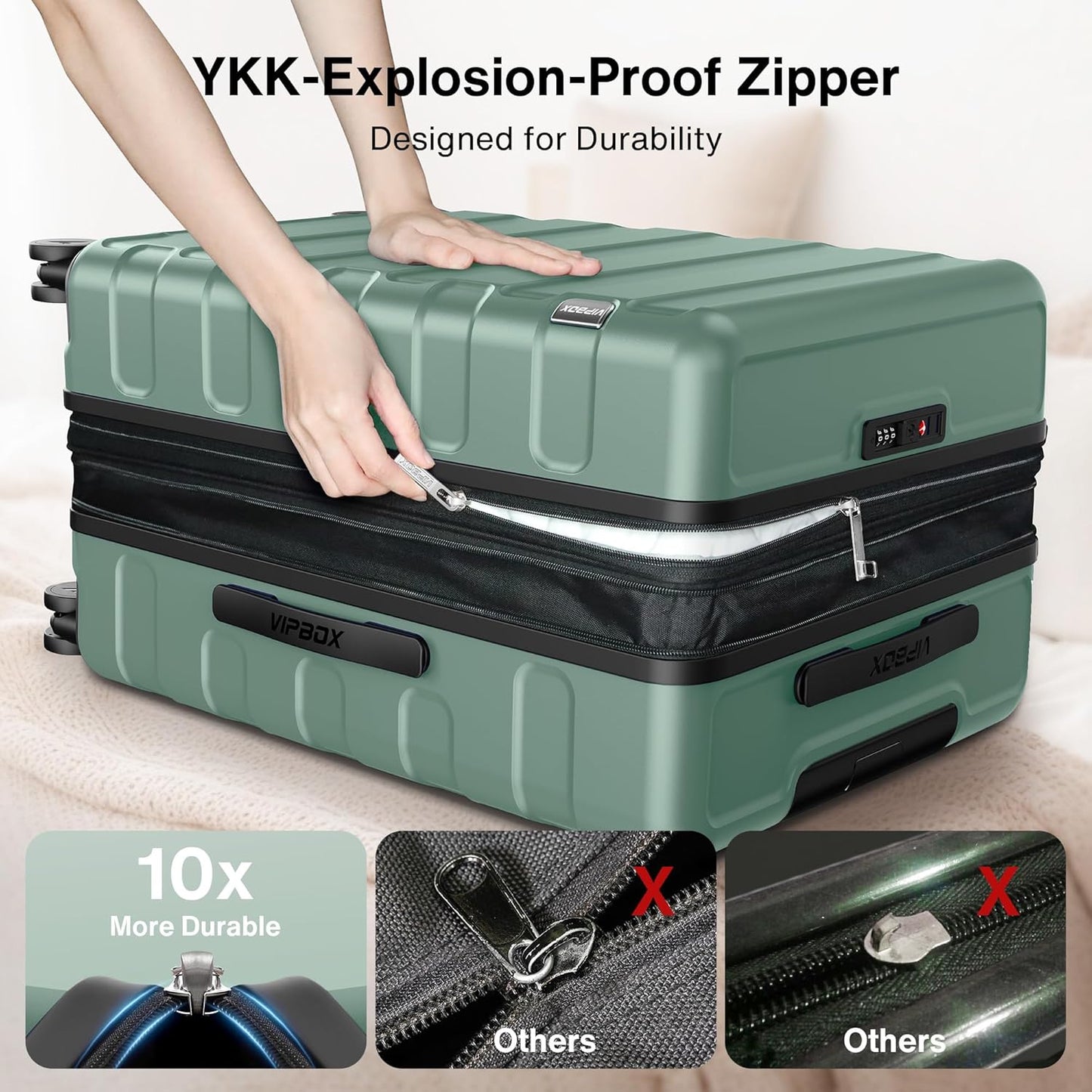 Luggage Sets 3 Piece (3-YEARS VIP SERVICE) Hardside Expandable Lightweight Premium Polycarbonate Simple Beautiful Travel Suitcase with Wheels x1 TSA Approved Lock for Women Men, Green