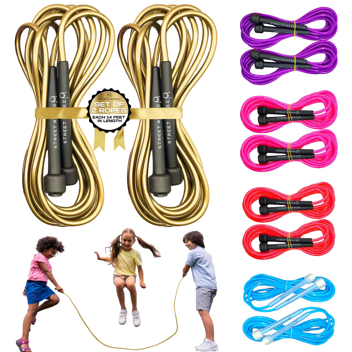 Street Ropez Royalty Double Dutch Jump Ropes (Set of 2) – 14 ft, Heavy-Weight, Tangle-Free, No Doubling Needed, Perfect for Beginners & Pros + Bonus Storage Bag