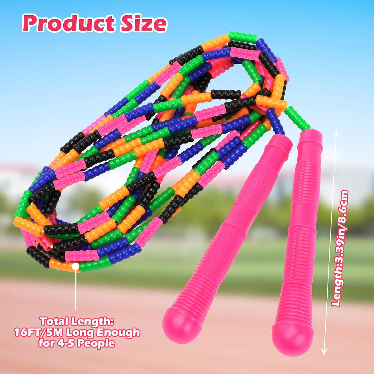 Coolrunner 16 FT Long Jump Rope(4 PACK), Double Dutch Jump Ropes Soft Beaded Skipping for Kids Adults Plastic Segmented Long Enough for 4-5 Jumpers