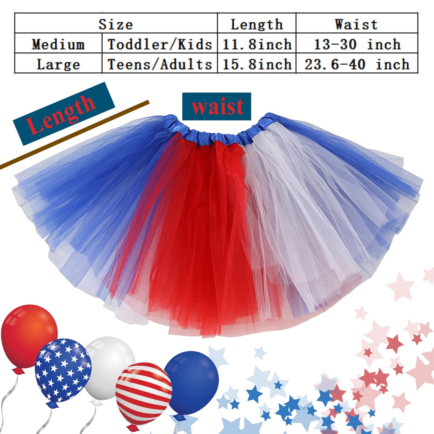 4th of July Tutu Tulle Skirt for Girls Women, Red White Blue Tutu Skirt Kids Adult Independence Day Patriotic Costume Unisex