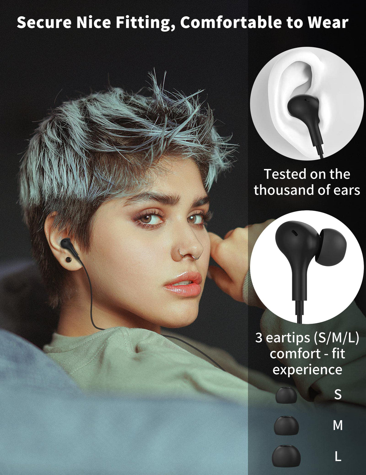 3.5mm Wired Earbuds with Mic for MacBook/Chormebook PC,Magnetic In Ear Buds