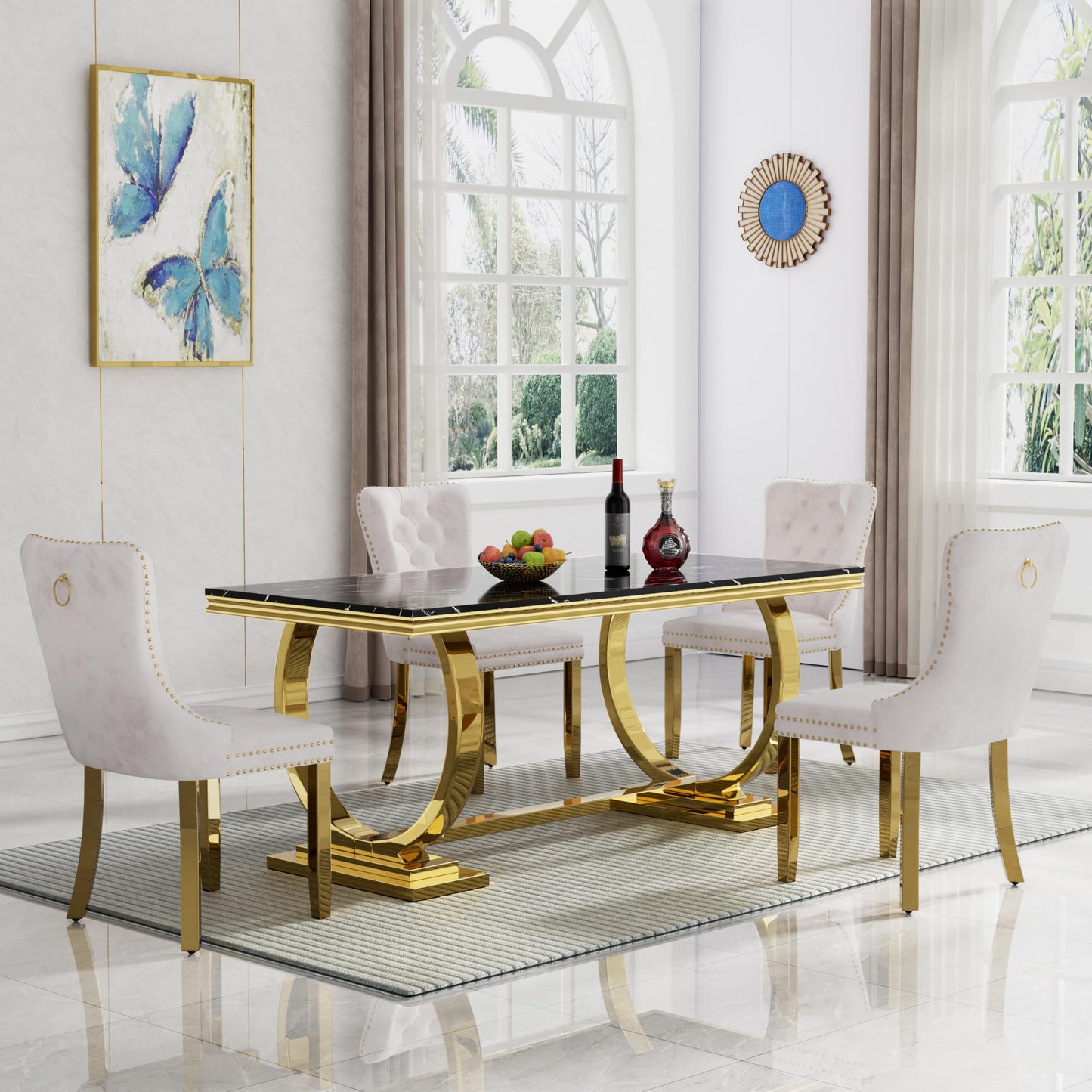 HomVent 70" Faux Marble Dining Table Set for 6, Rectangular Marble Top Kitchen Table Set, Kitchen & Dining Room Sets, Dining Table and Dining Chair