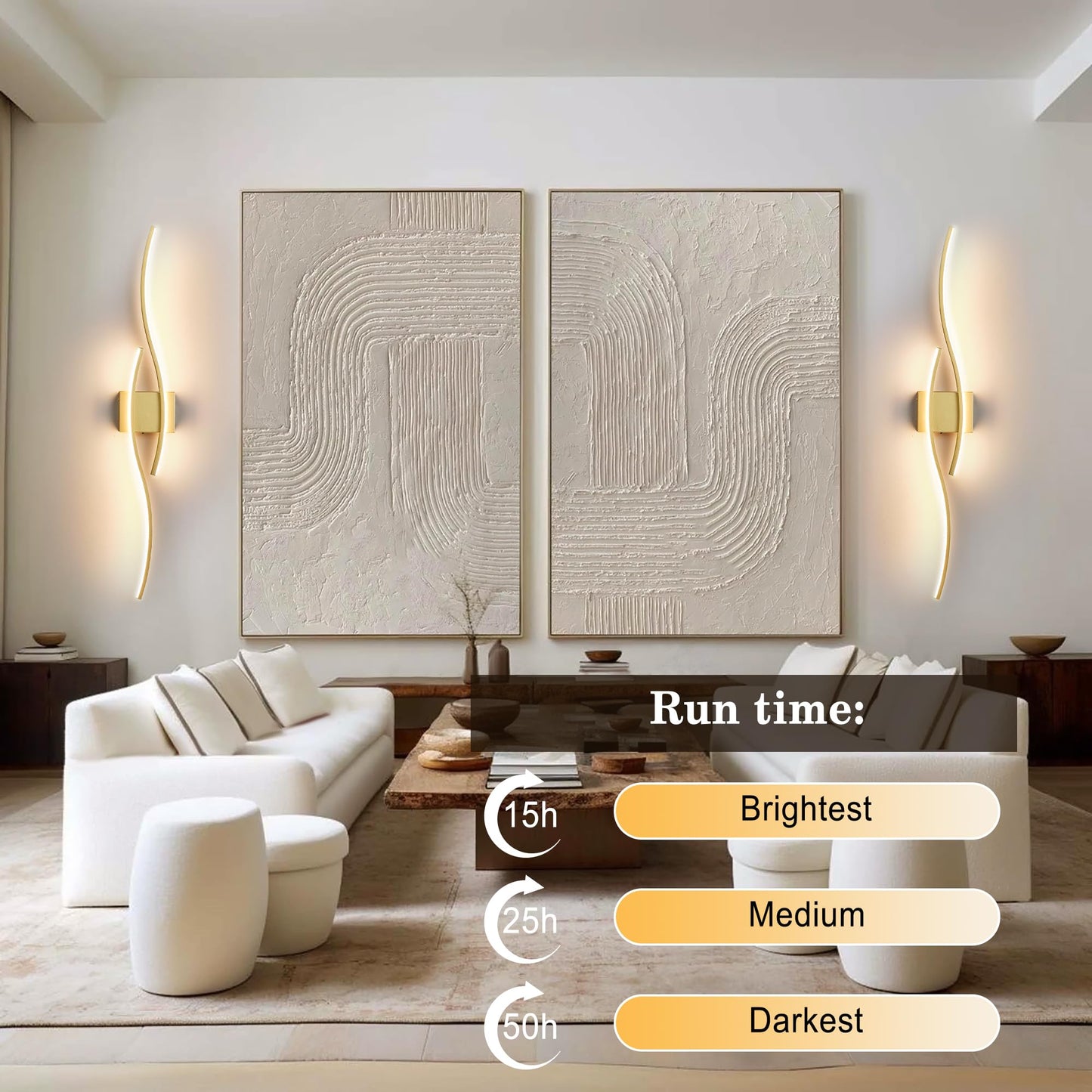 Battery Operated Wall Sconces Set of Two with Remote Control, Dimmable/3 Color/Night-Light/Timer/Memory, Black Modern Wireless LED Sconce for Living Room, Hallway, Bedroom, 39.3 Inch (2 Pack)