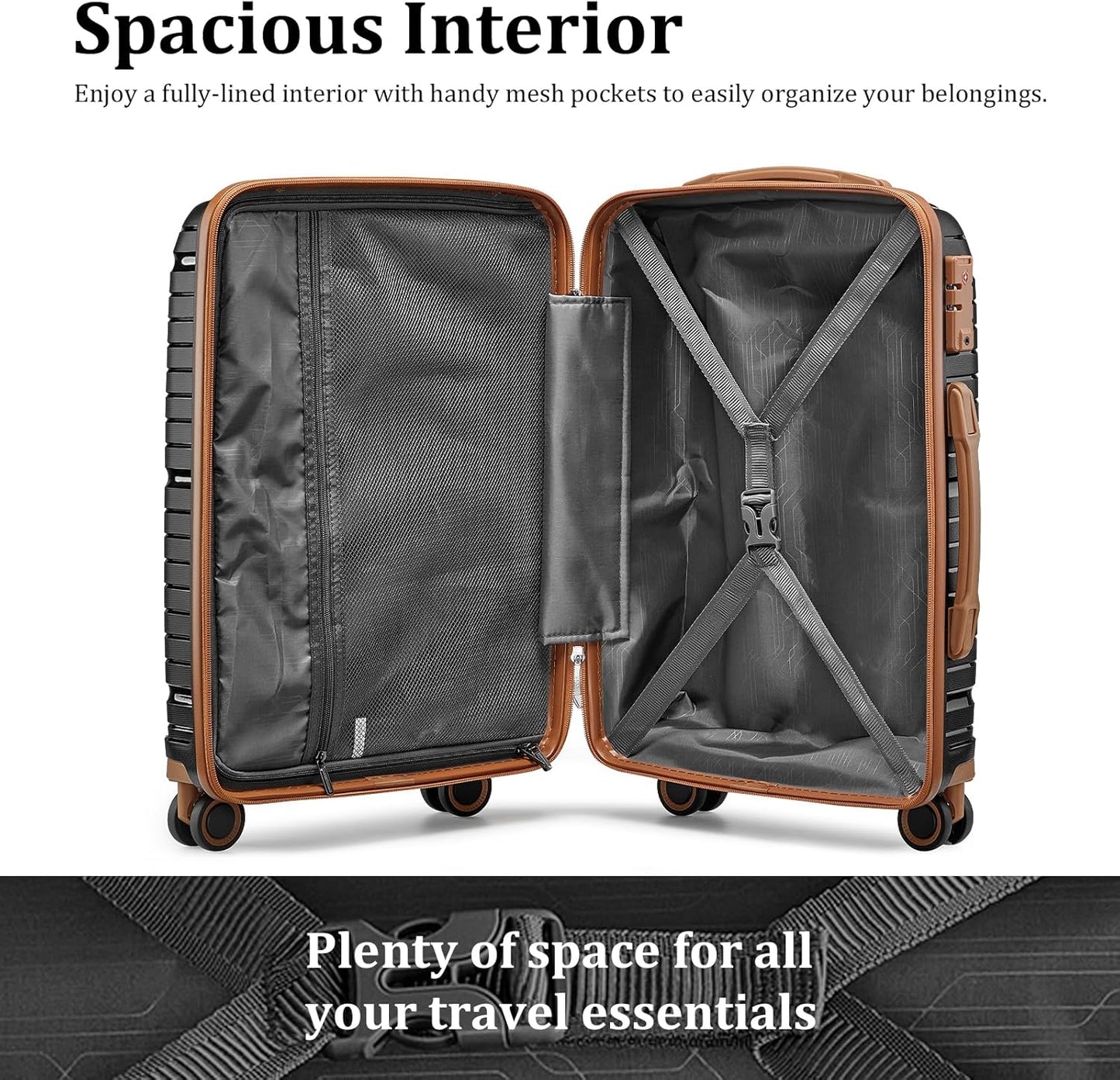 Joyway Luggage Sets 5 Piece PP Hardshell Carry on Suitcase, Travel Lightweight Carry-on with Double Spinner Wheels and TSA Lock, Purple