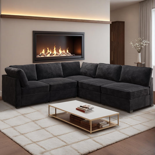 HOOOWOOO Modular Sectional Sofa,5 Pieces Sectional Couches for Living Room,98X98 L Shaped Cloud Couch Set(Grey Velvet Corduroy)