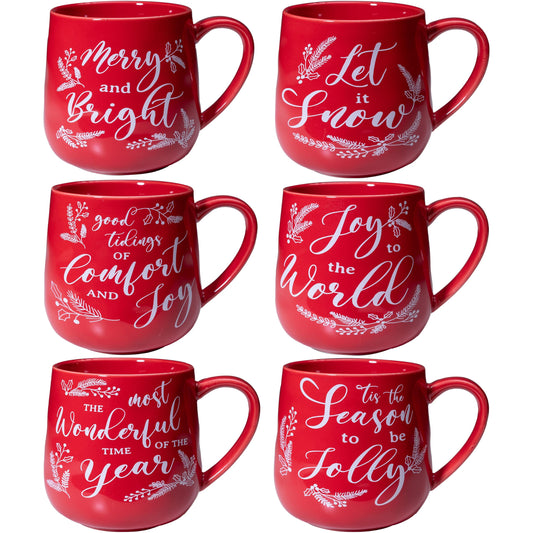 LEHAHA Ceramic Christmas Coffee Mug set,16 OZ Holiday Mugs Set of 6, Festival Coffee Cups with Warm Greeting sayings, Porcelain Christmas Drinkware Ideal for Hot Cocoa, Holiday Tea & Winter Beverages