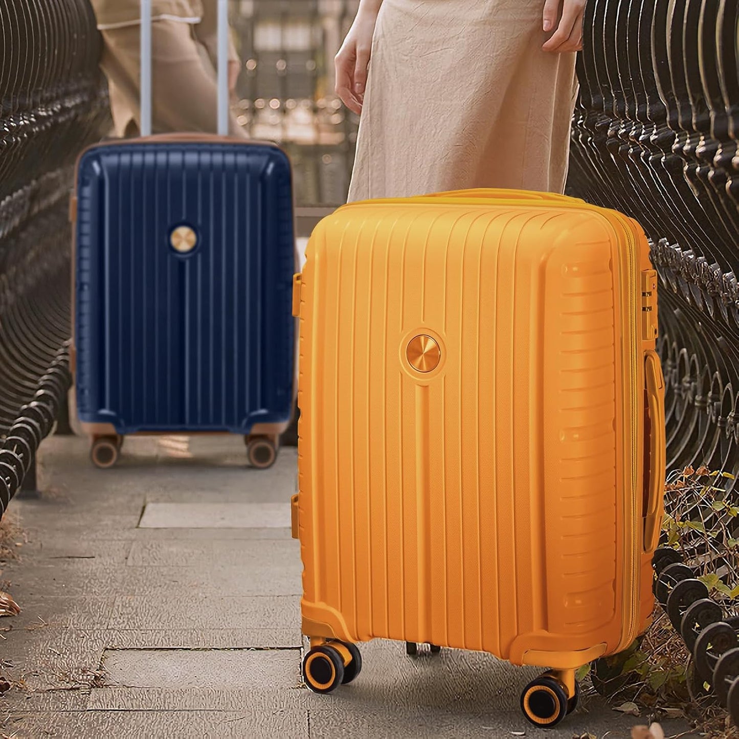 Joyway Luggage Sets 5 Piece PP Hardshell Carry on Suitcase, Travel Lightweight Carry-on with Double Spinner Wheels and TSA Lock, Purple