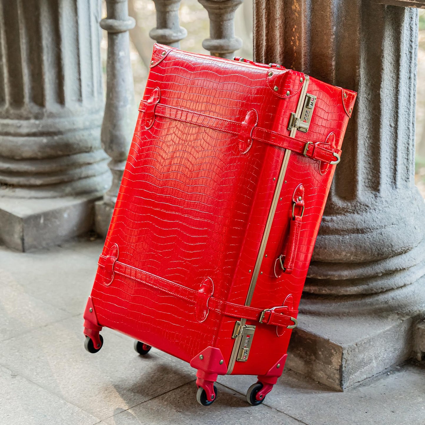 urecity Vintage Luggage Sets of 3 Piece - Hardside Lightweight Spinner Suitcases - Retro Travel Set includes Under Seat Train Case, 26"+20"+12"