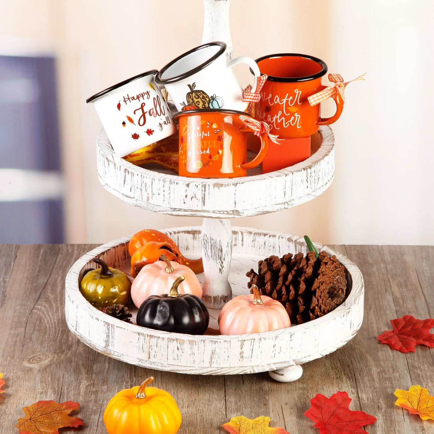 Quera 4 Pcs Fall Thanksgiving Mini Coffee Mug, Pumpkin Mini Coffee Cups for Tiered Tray Decor Autumn Centerpieces, Farmhouse Kitchen Coffee Bar PartyDecorations, Birthday Gift, 240ml