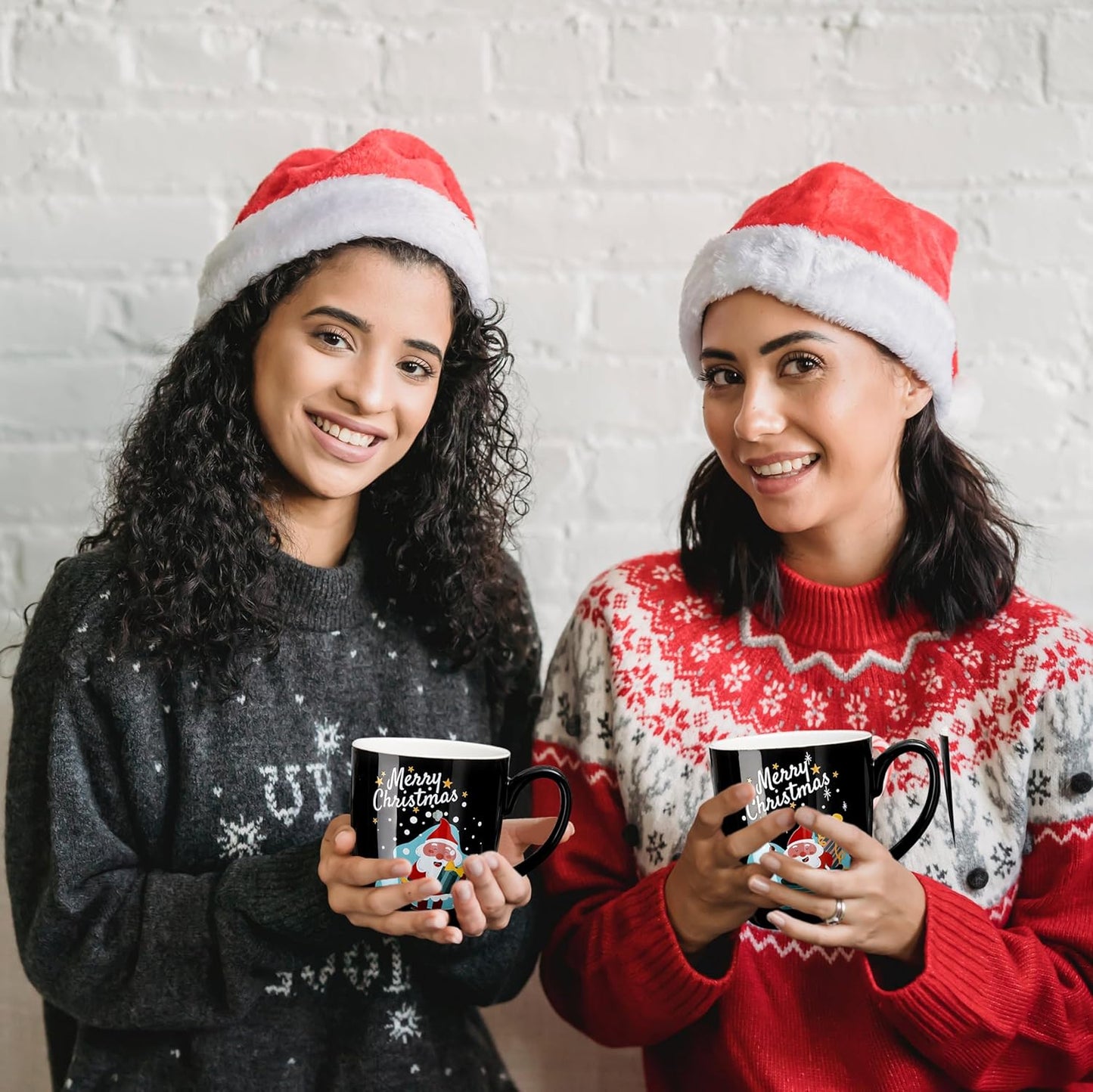 Hiceeden Set of 6 Large Christmas Coffee Mugs, 17 Oz Ceramic Santa Mugs Holiday Funny Novelty Mugs Snowman Christmas Tree for Aldult, Child, Gift, Beverage, Milk, Black