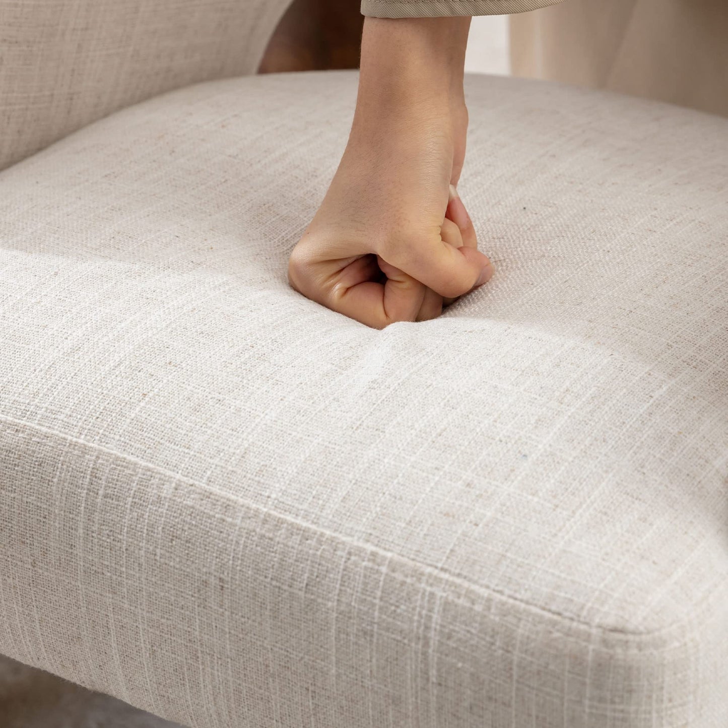 Linen Dining Chairs Set of 4 Upholstered Accent Chairs Side Chair with Wood Legs for Living Room/Dining Room/Bedroom/Restaurant, Cream