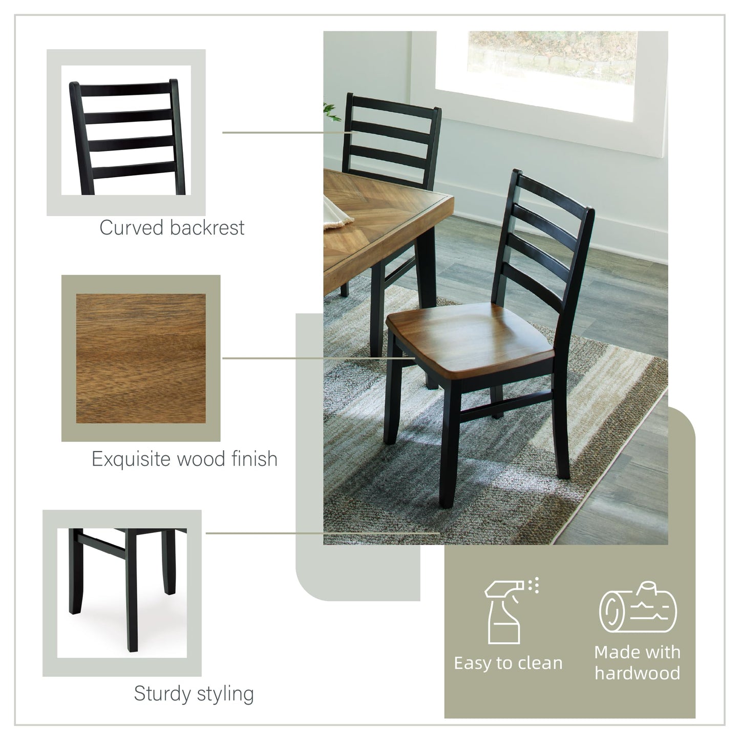 Signature Design by Ashley Skempton Cottage Dining Room Table Set with 6 Upholstered Chairs, Whitewash