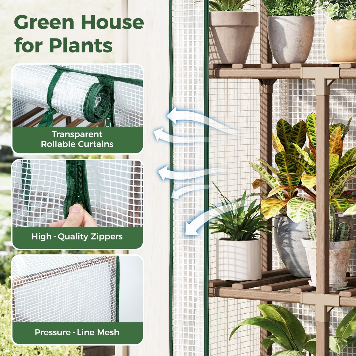 Bamworld 23 x 17 x 54-Inch Mini Greenhouses with Wheels Portable Green House with PE Cover Sturdy Eucalyptus Wood Frame Small Greenhouse for Winter Plant Frost Protection with Sturdy Eucalyptus Frame
