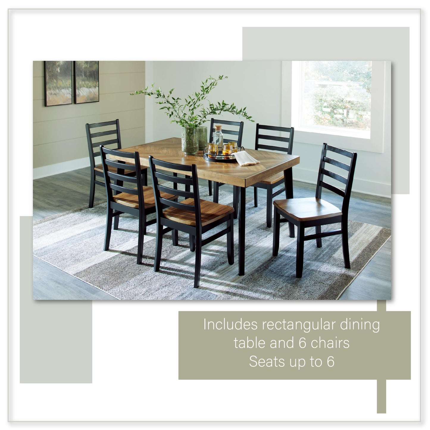 Signature Design by Ashley Skempton Cottage Dining Room Table Set with 6 Upholstered Chairs, Whitewash