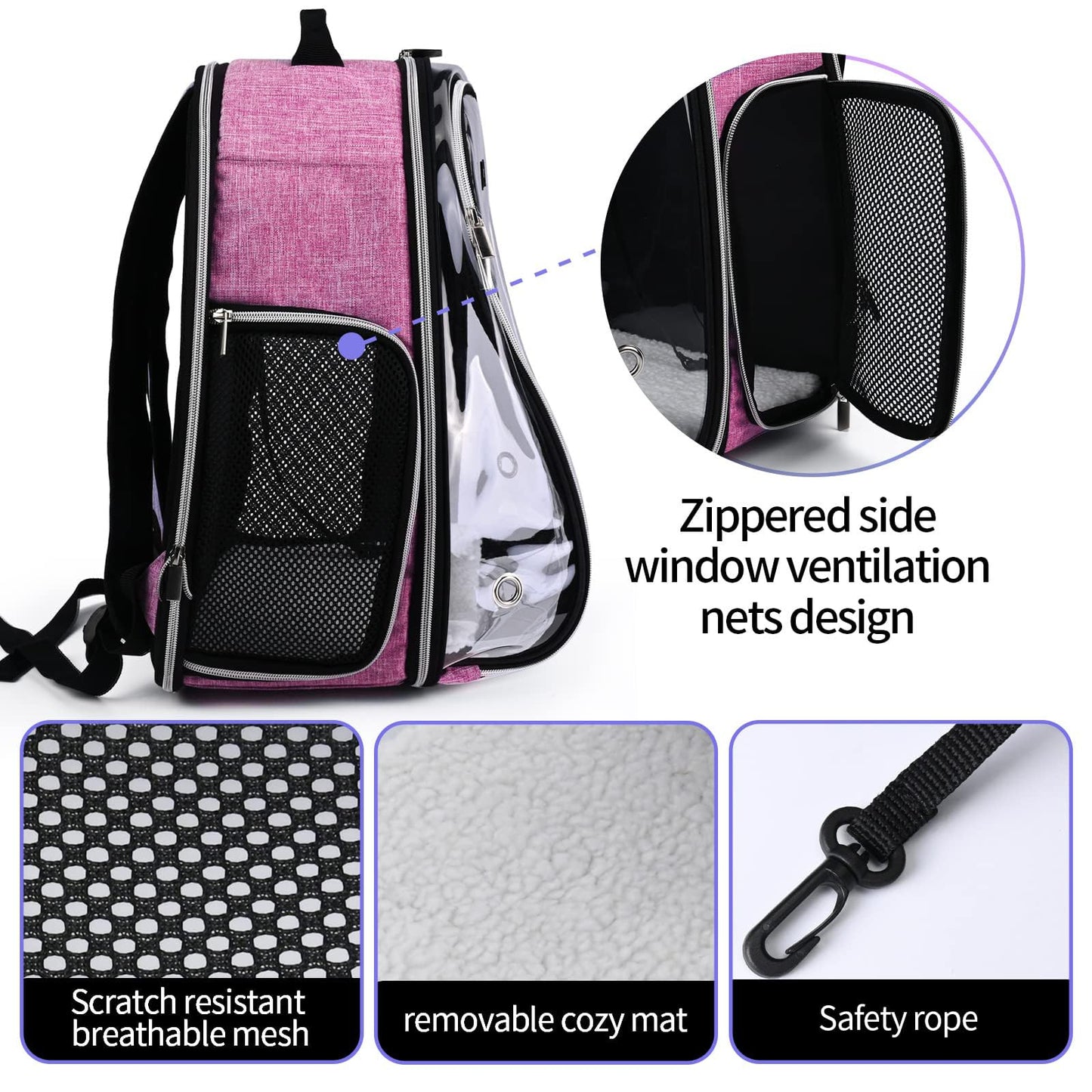 BAGLHER Cat and Dog Carrier Backpack Bubble - Fit Up to 18 Lbs - Airline-Approved Dog Backpack Carrier for Small Pets Puppies Dogs Bunny, Space Capsule Dog Carrier Backpack for Travel Outdoor Hiking, Purple