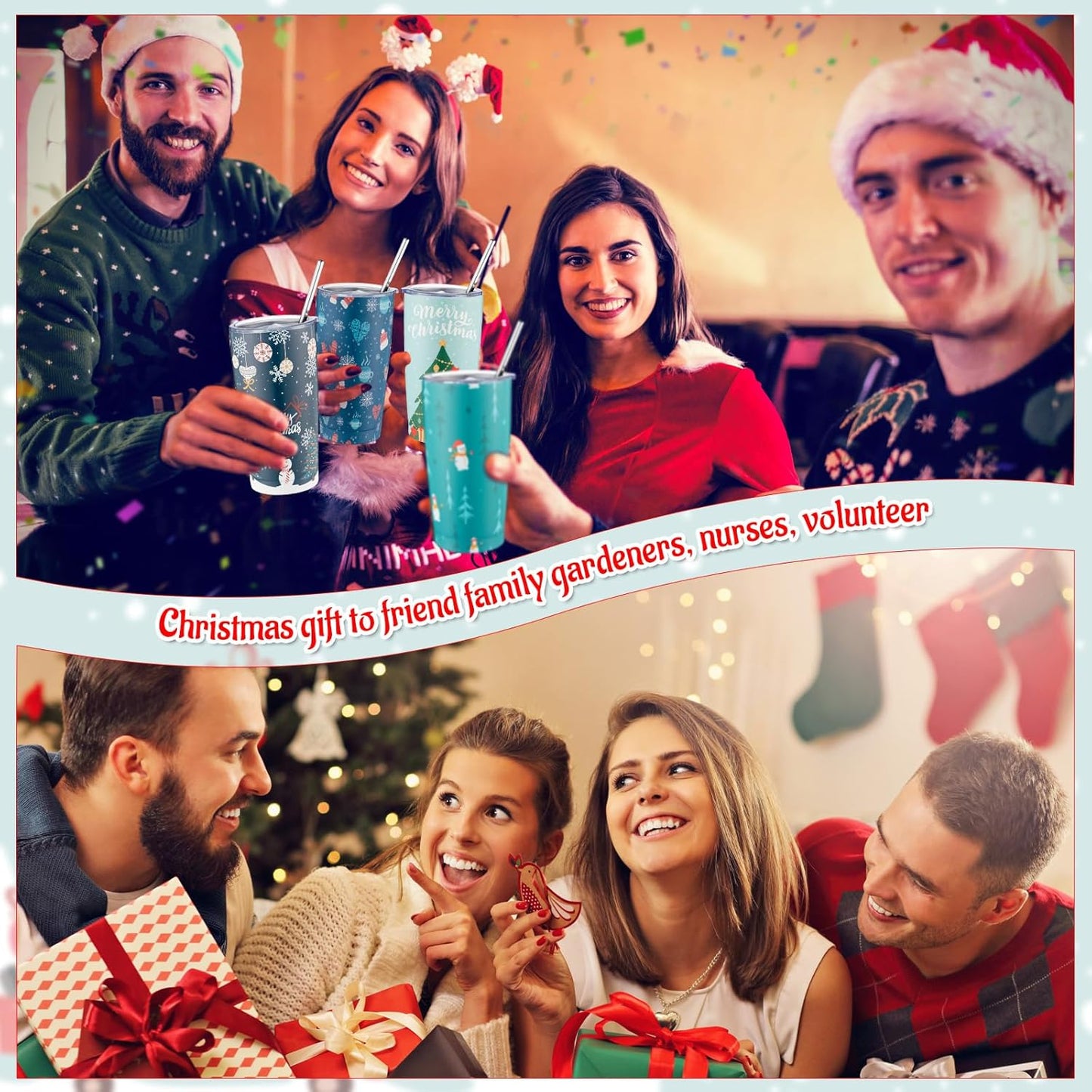 Sliner 12 Pack Christmas Stainless Steel Tumblers 20oz Christmas Insulated Tumbler Bulk with Lids and Straws Straight Double Wall Vacuum Travel Coffee Mug for Cold and Hot Drinks Xmas Party Gift