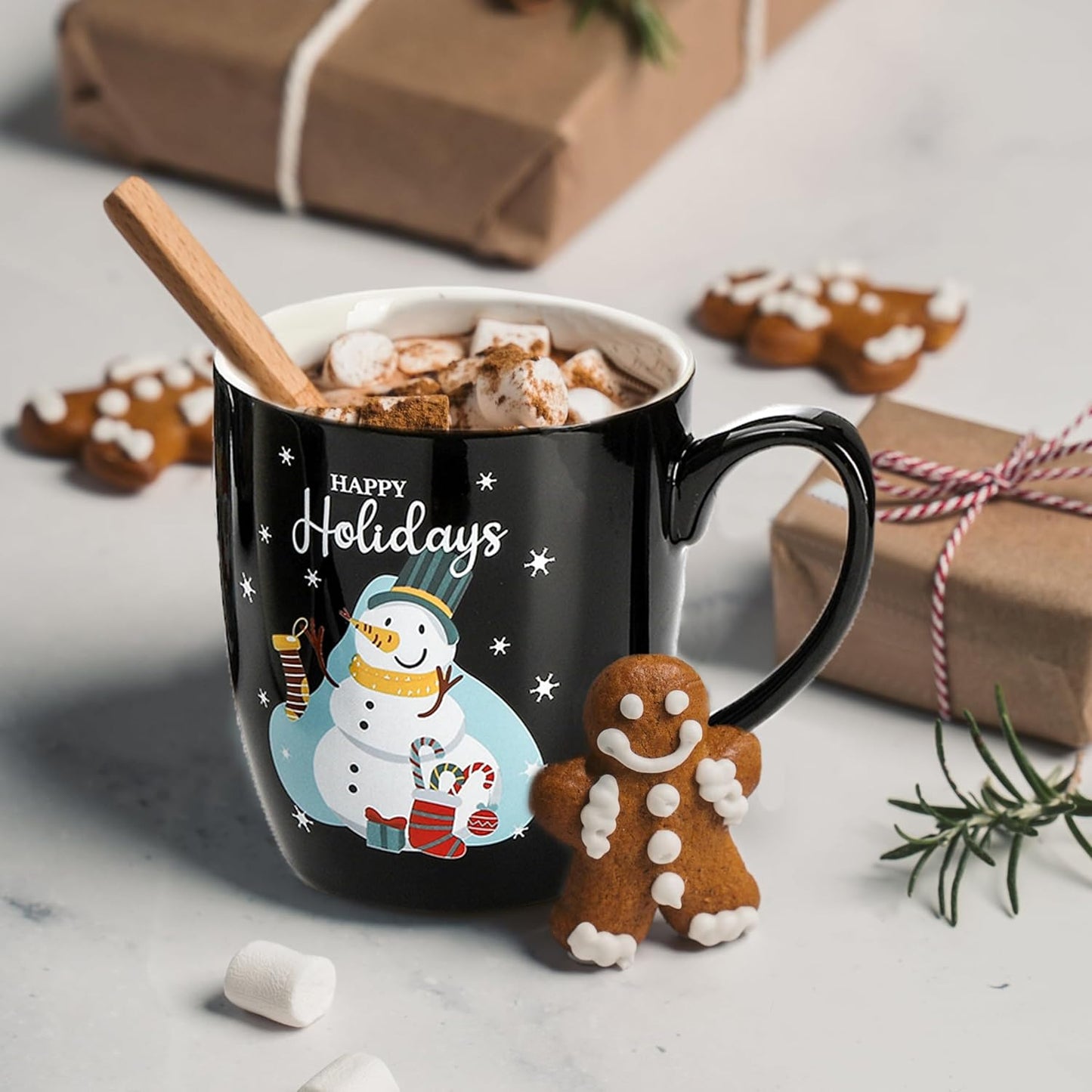 Hiceeden Set of 6 Large Christmas Coffee Mugs, 17 Oz Ceramic Santa Mugs Holiday Funny Novelty Mugs Snowman Christmas Tree for Aldult, Child, Gift, Beverage, Milk, Black