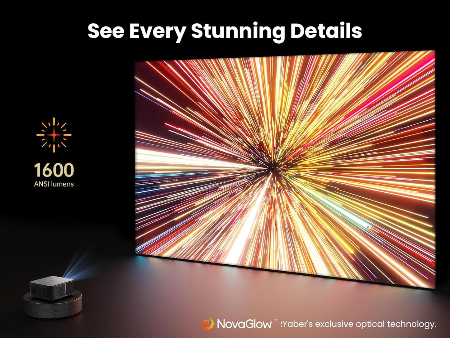 Yaber K3 Projector 1600 ANSI Smart Projector with Google TV, 30W Speaker Sound by JBL, Dolby Audio, Home/Outdoor Movie Projector with WiFi6 and Bluetooth, Auto Screen Adapation,Netflix 7000+app