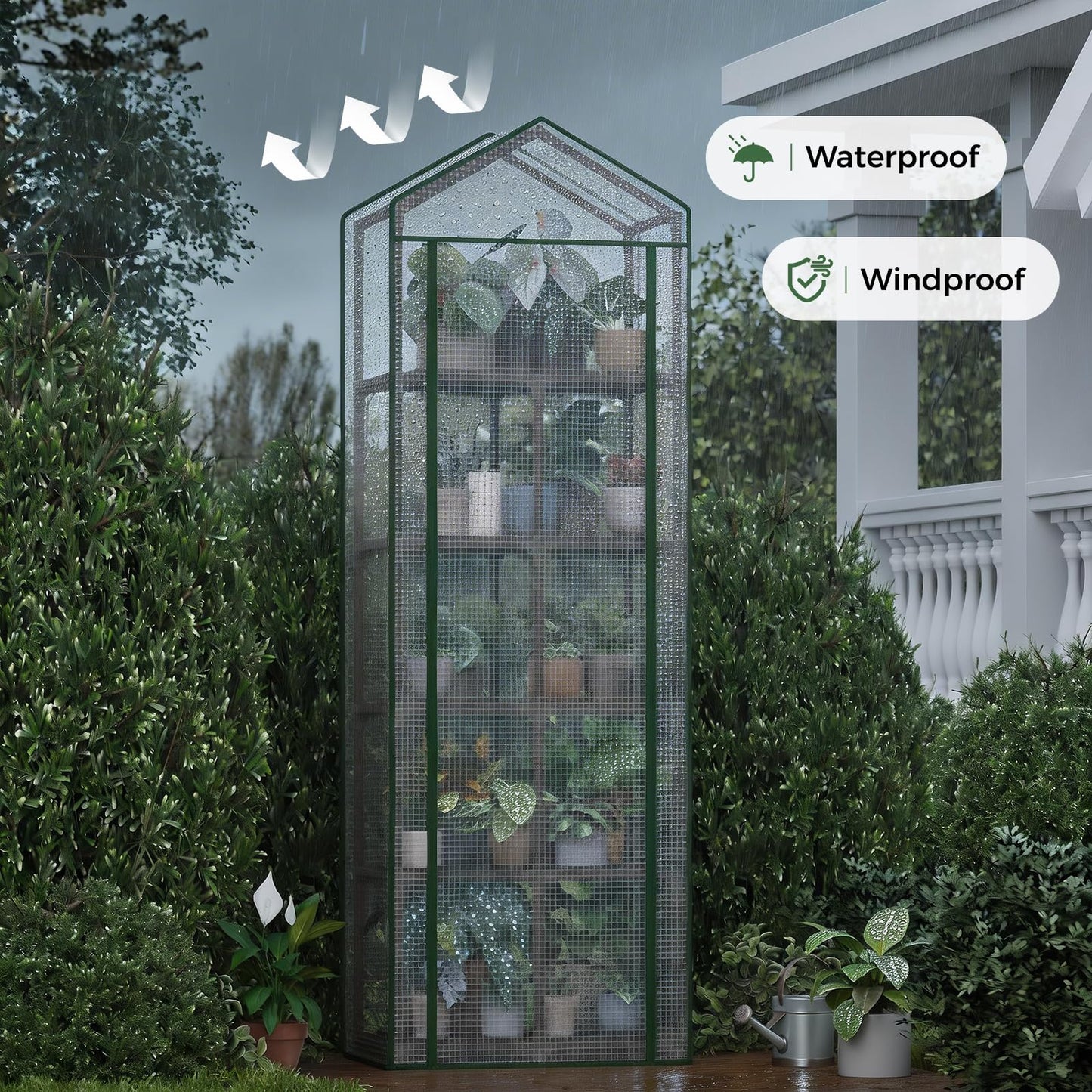 Bamworld 23 x 17 x 54-Inch Mini Greenhouses with Wheels Portable Green House with PE Cover Sturdy Eucalyptus Wood Frame Small Greenhouse for Winter Plant Frost Protection with Sturdy Eucalyptus Frame