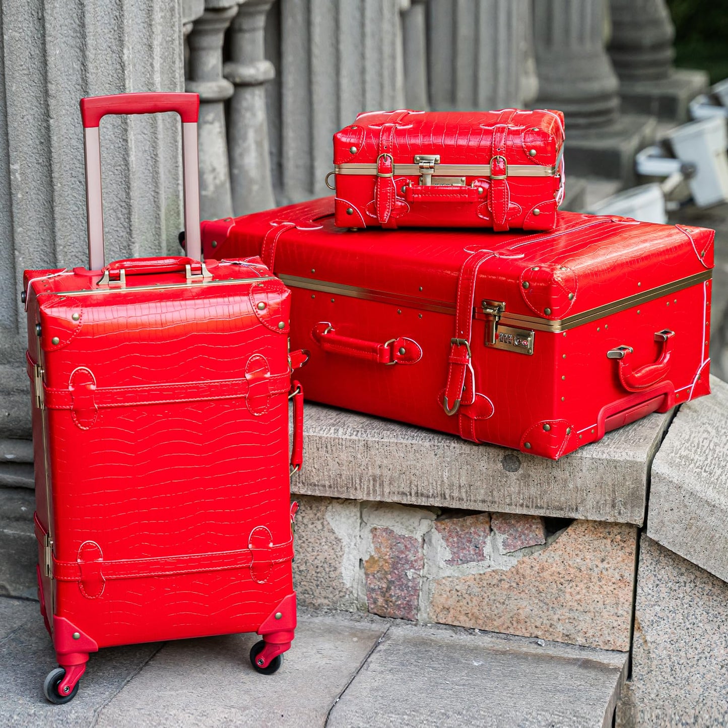 urecity Vintage Luggage Sets of 3 Piece - Hardside Lightweight Spinner Suitcases - Retro Travel Set includes Under Seat Train Case, 26"+20"+12"