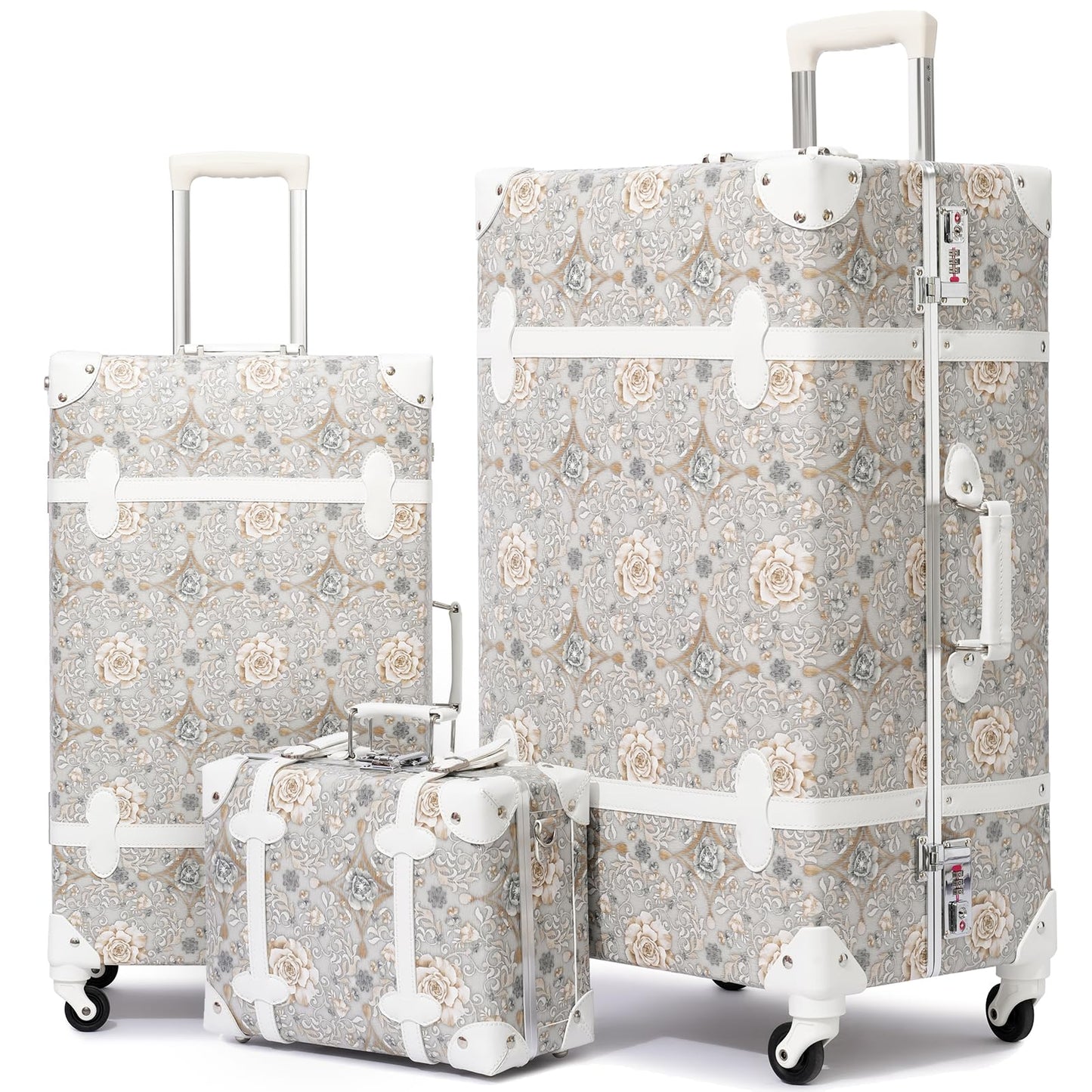 urecity Vintage Luggage Sets of 3 Piece - Hardside Lightweight Spinner Suitcases - Retro Travel Set includes Under Seat Train Case, 26"+20"+12"