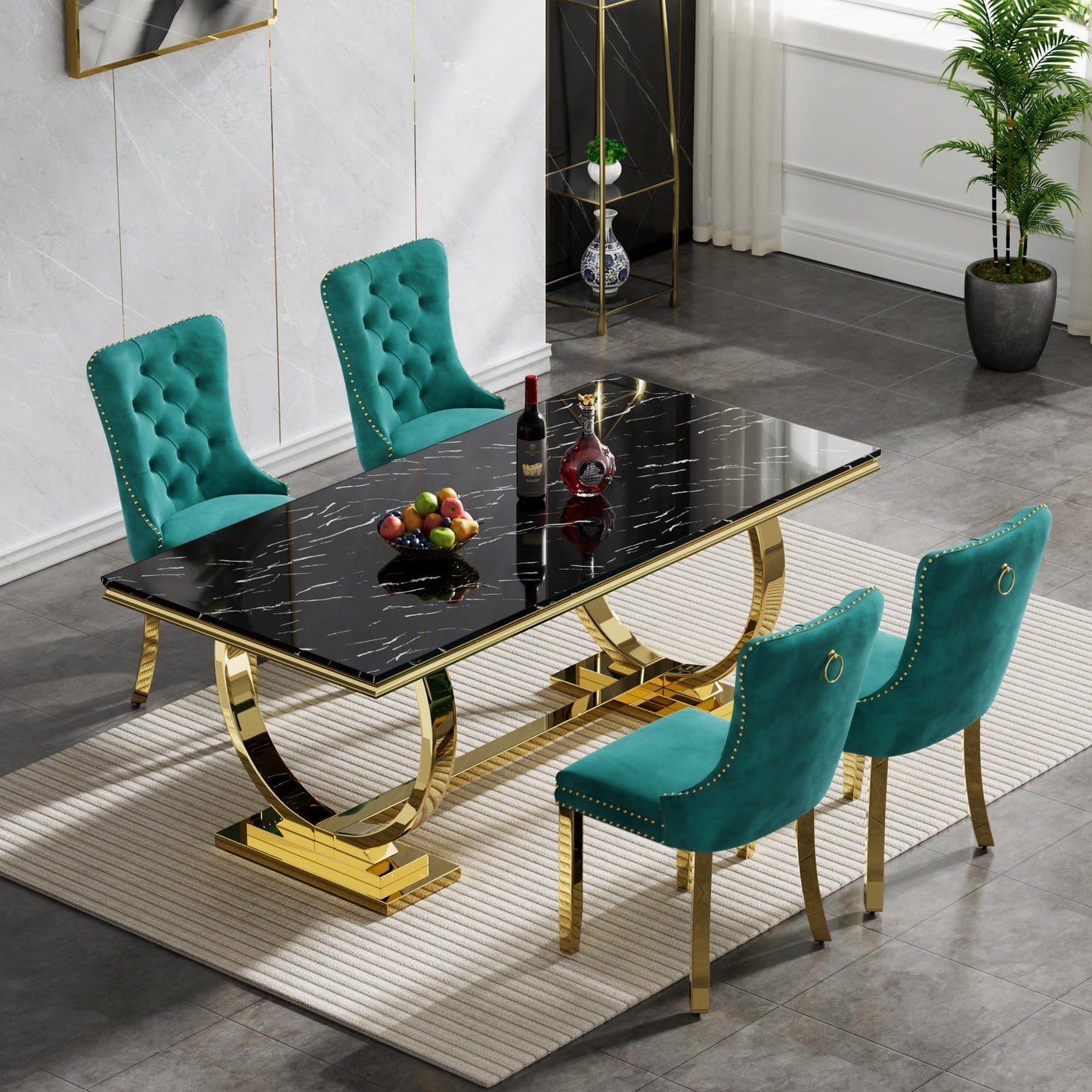 HomVent 70" Faux Marble Dining Table Set for 6, Rectangular Marble Top Kitchen Table Set, Kitchen & Dining Room Sets, Dining Table and Dining Chair