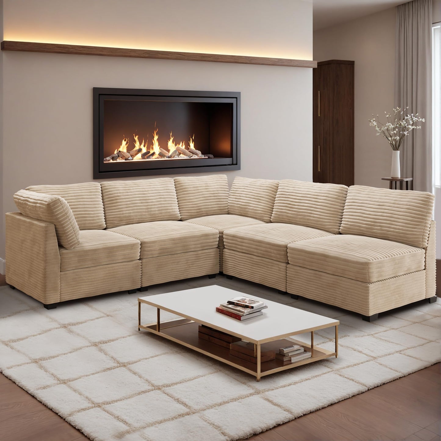 HOOOWOOO Modular Sectional Sofa,5 Pieces Sectional Couches for Living Room,98X98 L Shaped Cloud Couch Set(Grey Velvet Corduroy)