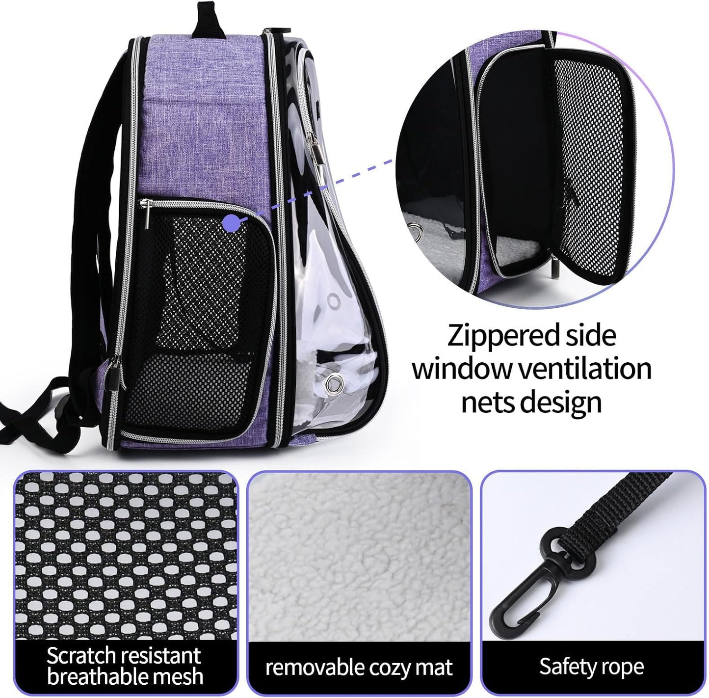 BAGLHER Cat and Dog Carrier Backpack Bubble - Fit Up to 18 Lbs - Airline-Approved Dog Backpack Carrier for Small Pets Puppies Dogs Bunny, Space Capsule Dog Carrier Backpack for Travel Outdoor Hiking, Purple