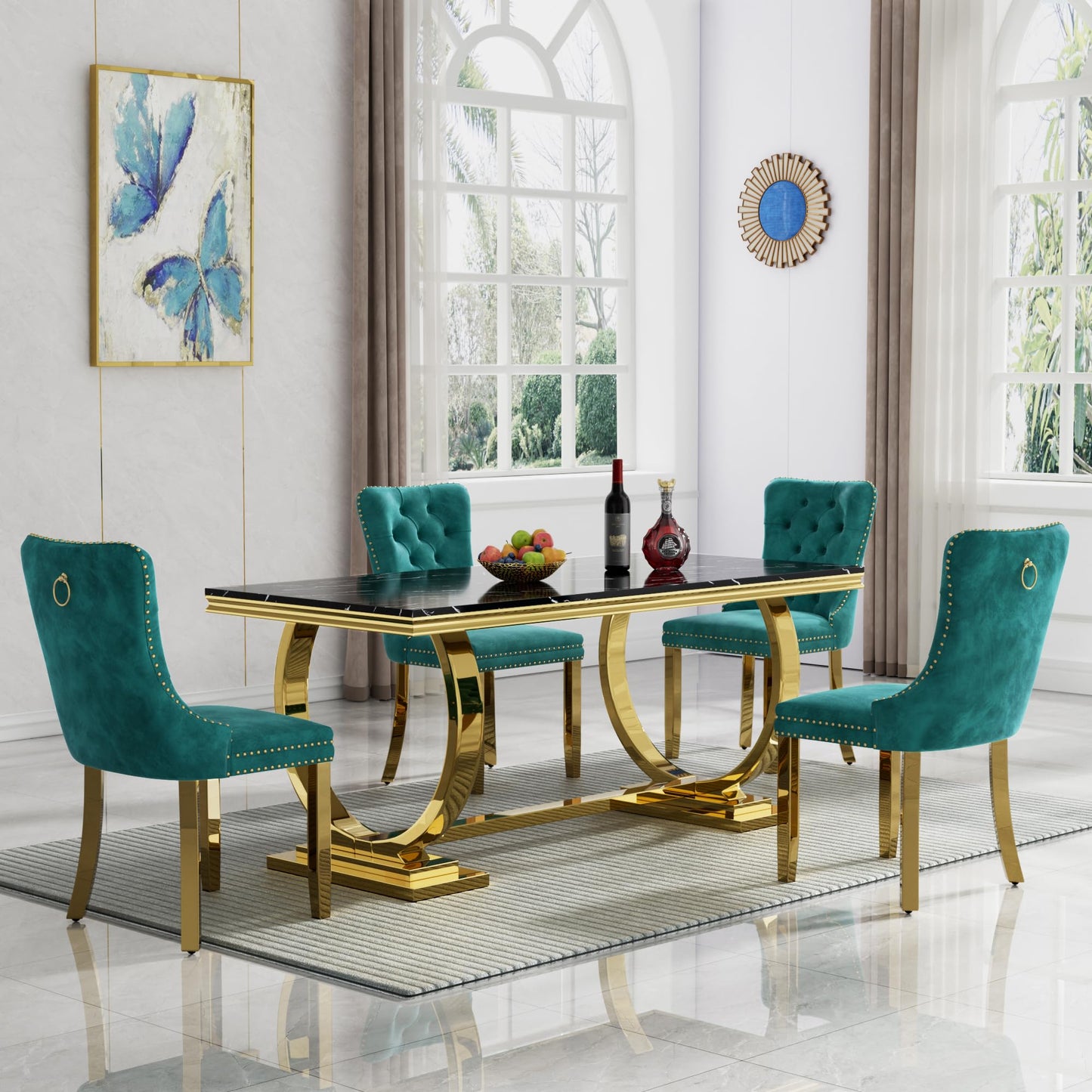 HomVent 70" Faux Marble Dining Table Set for 6, Rectangular Marble Top Kitchen Table Set, Kitchen & Dining Room Sets, Dining Table and Dining Chair