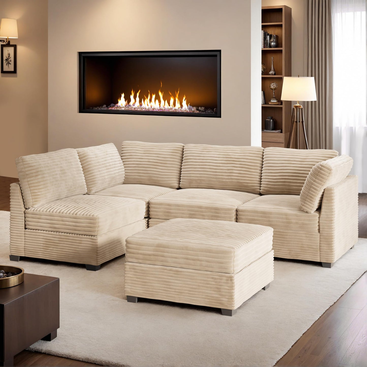 HOOOWOOO Modular Sectional Sofa,5 Pieces Sectional Couches for Living Room,98X98 L Shaped Cloud Couch Set(Grey Velvet Corduroy)