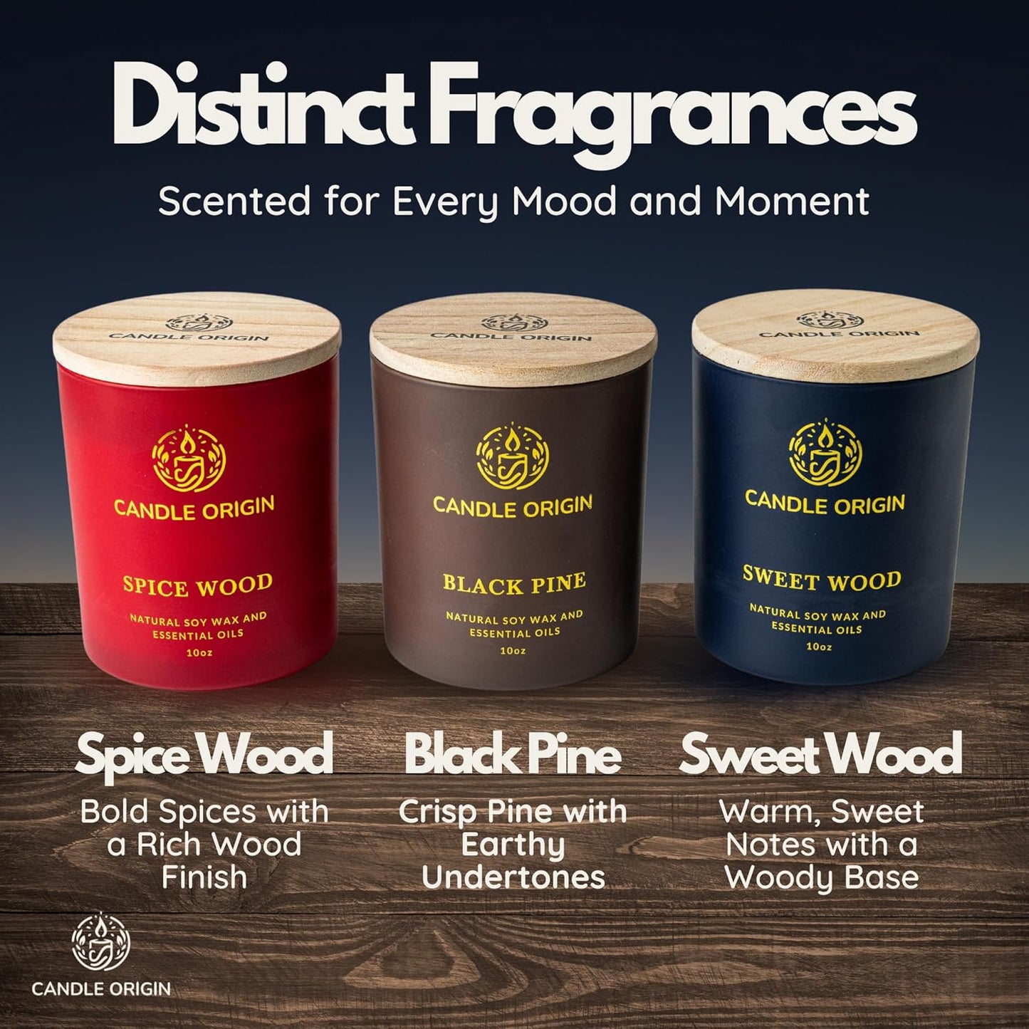 – Set of 3 10oz Each Scented Candles Premium Gift Set for Men – Aromatherapy Candles for Him – Natural Ingredients & Essential Oils – 50+HR Burn Time - Soy Wax - Clean Burning