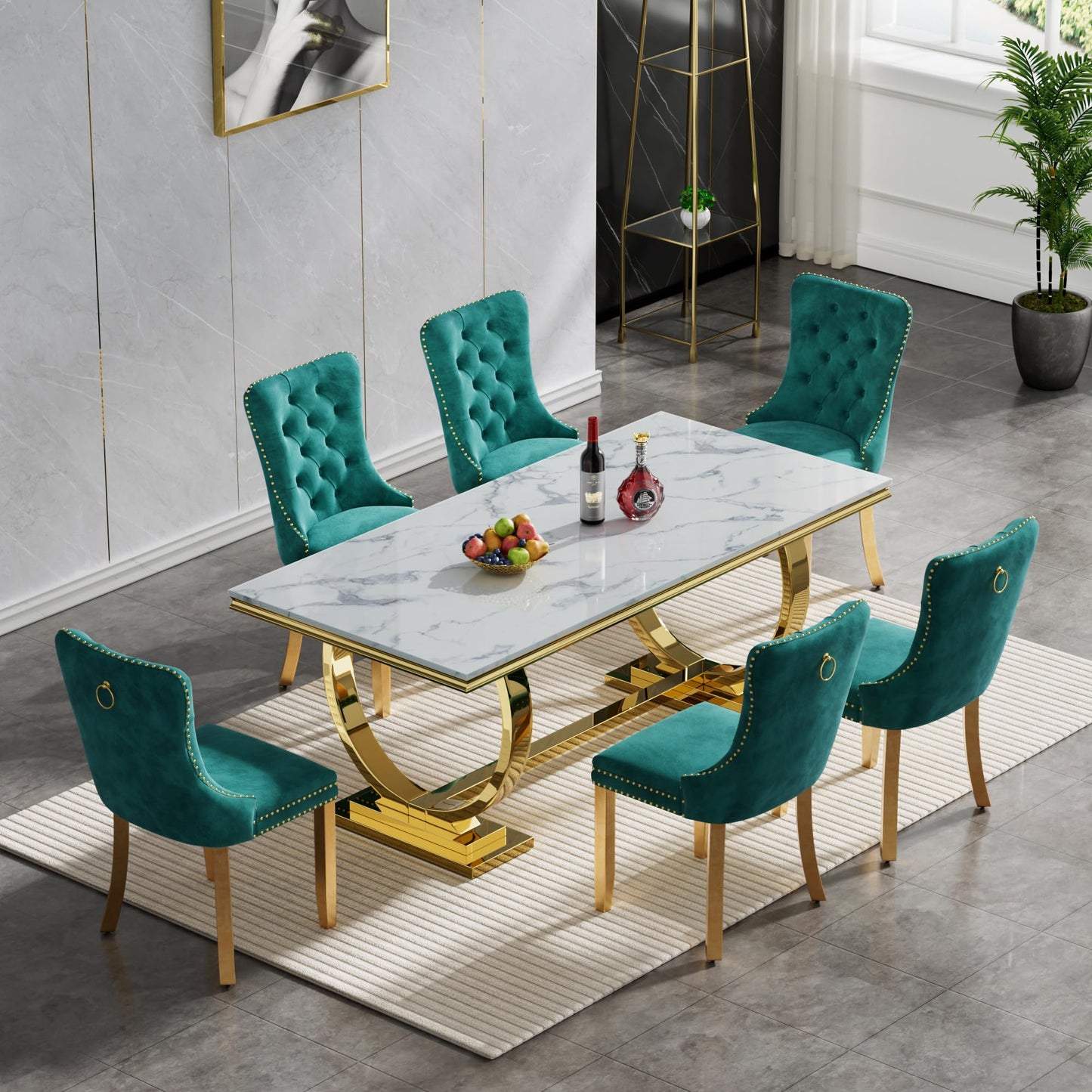 HomVent 70" Faux Marble Dining Table Set for 6, Rectangular Marble Top Kitchen Table Set, Kitchen & Dining Room Sets, Dining Table and Dining Chair