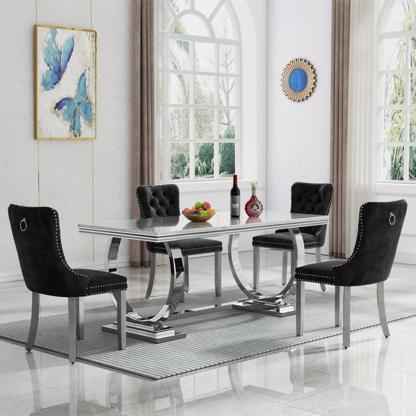 HomVent 70" Faux Marble Dining Table Set for 6, Rectangular Marble Top Kitchen Table Set, Kitchen & Dining Room Sets, Dining Table and Dining Chair