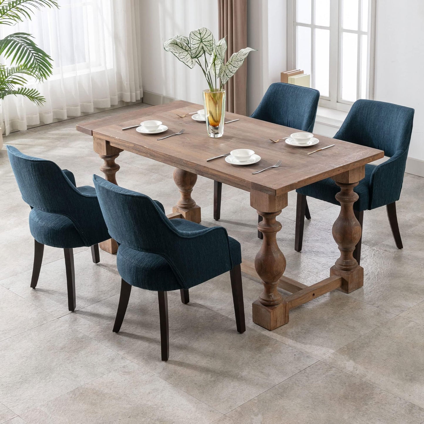 Linen Dining Chairs Set of 4 Upholstered Accent Chairs Side Chair with Wood Legs for Living Room/Dining Room/Bedroom/Restaurant, Cream