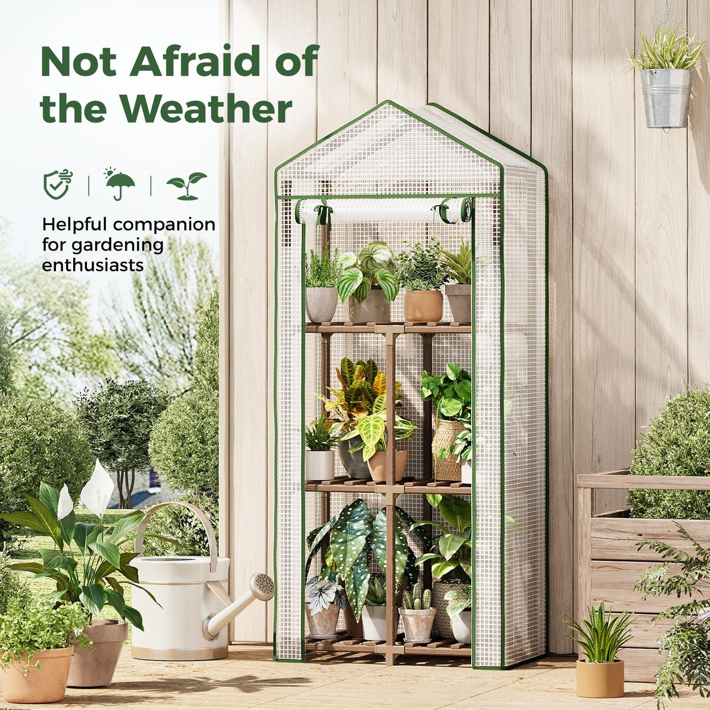 Bamworld 23 x 17 x 54-Inch Mini Greenhouses with Wheels Portable Green House with PE Cover Sturdy Eucalyptus Wood Frame Small Greenhouse for Winter Plant Frost Protection with Sturdy Eucalyptus Frame