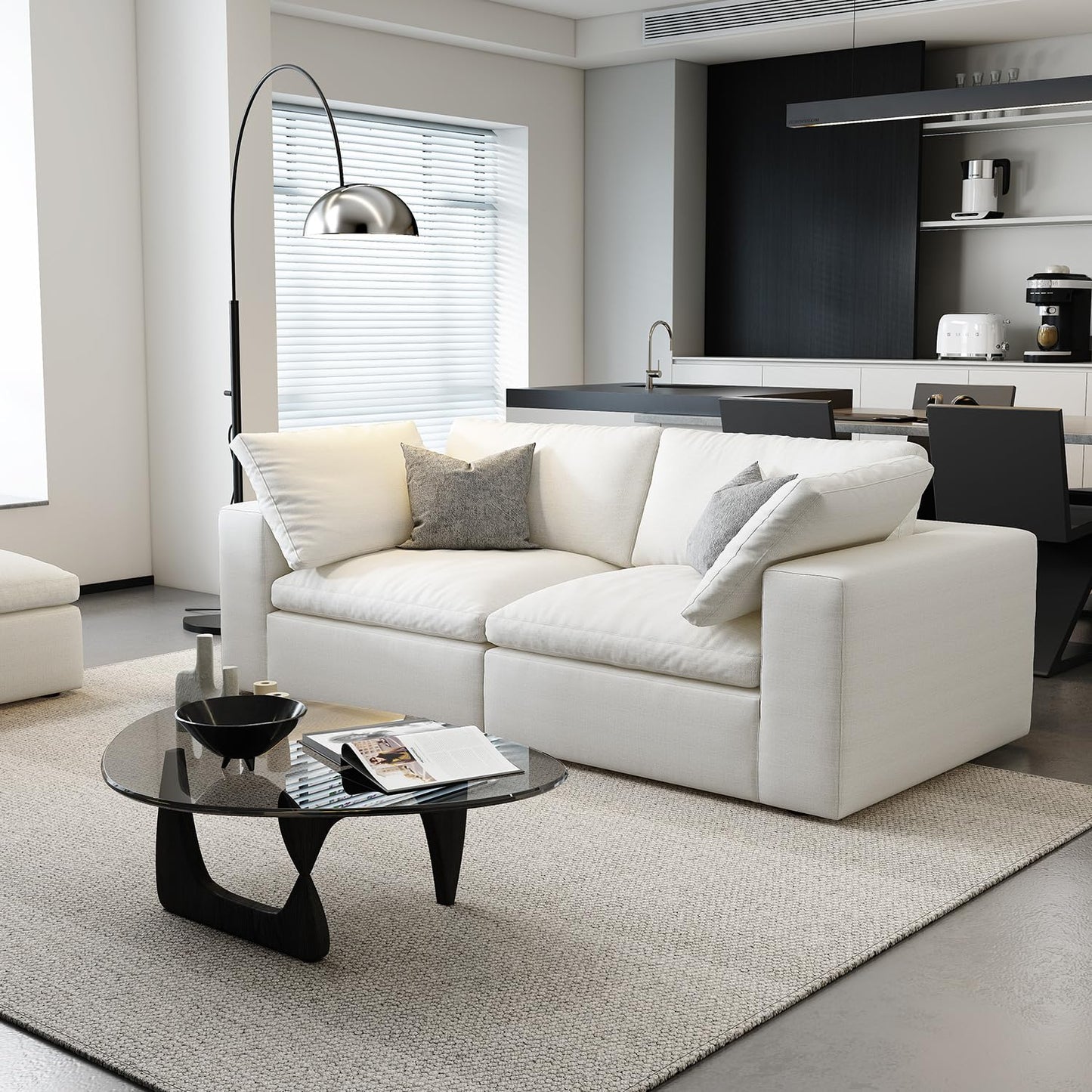 Cloud Modular Sectional Sofa with Storage Ottoman,120" L Shaped Sectional Couches for Living Room,Down Filled Comfort Minimalist Deep Sofa Couches for Office Apartment (White, 3 Seater+1 Ottoman)