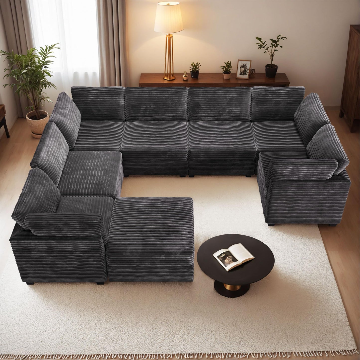 HOOOWOOO Modular Sectional Sofa,5 Pieces Sectional Couches for Living Room,98X98 L Shaped Cloud Couch Set(Grey Velvet Corduroy)