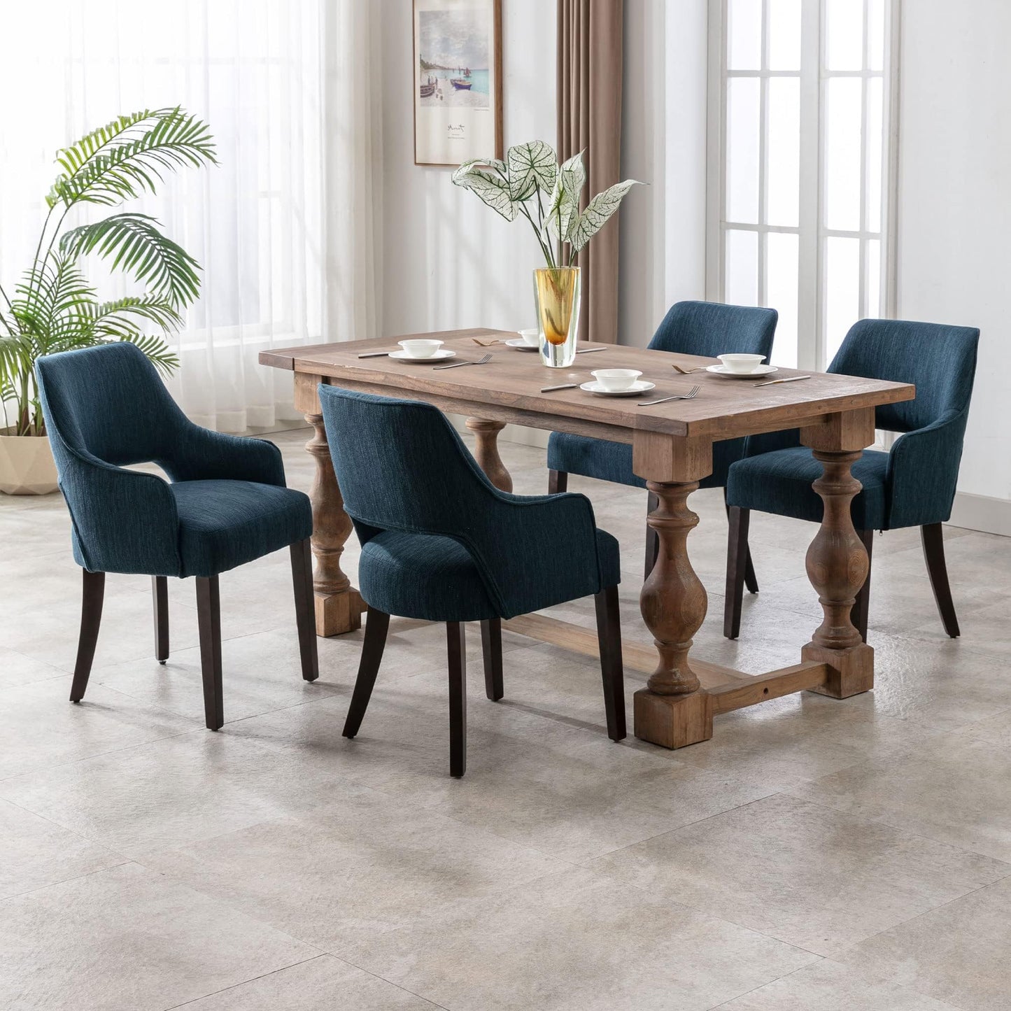 Linen Dining Chairs Set of 4 Upholstered Accent Chairs Side Chair with Wood Legs for Living Room/Dining Room/Bedroom/Restaurant, Cream