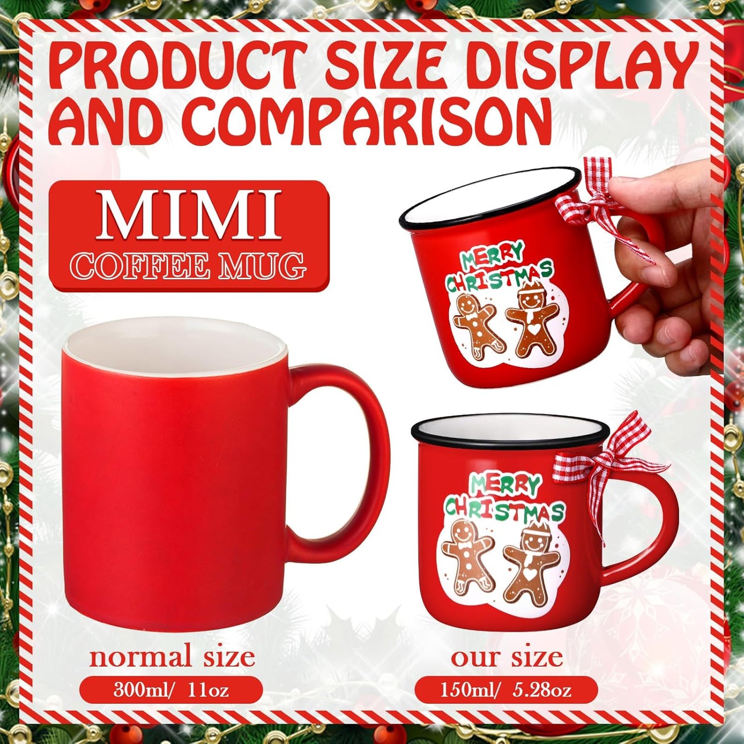 6 Pcs Christmas Mini Coffee Mugs Xmas Mini Coffee Cups Christmas Mugs with Ribbons for Home Tiered Tray Decor Xmas Winter Holiday Kitchen Bar Decorations Housewarming Gifts (Gingerbread Man)