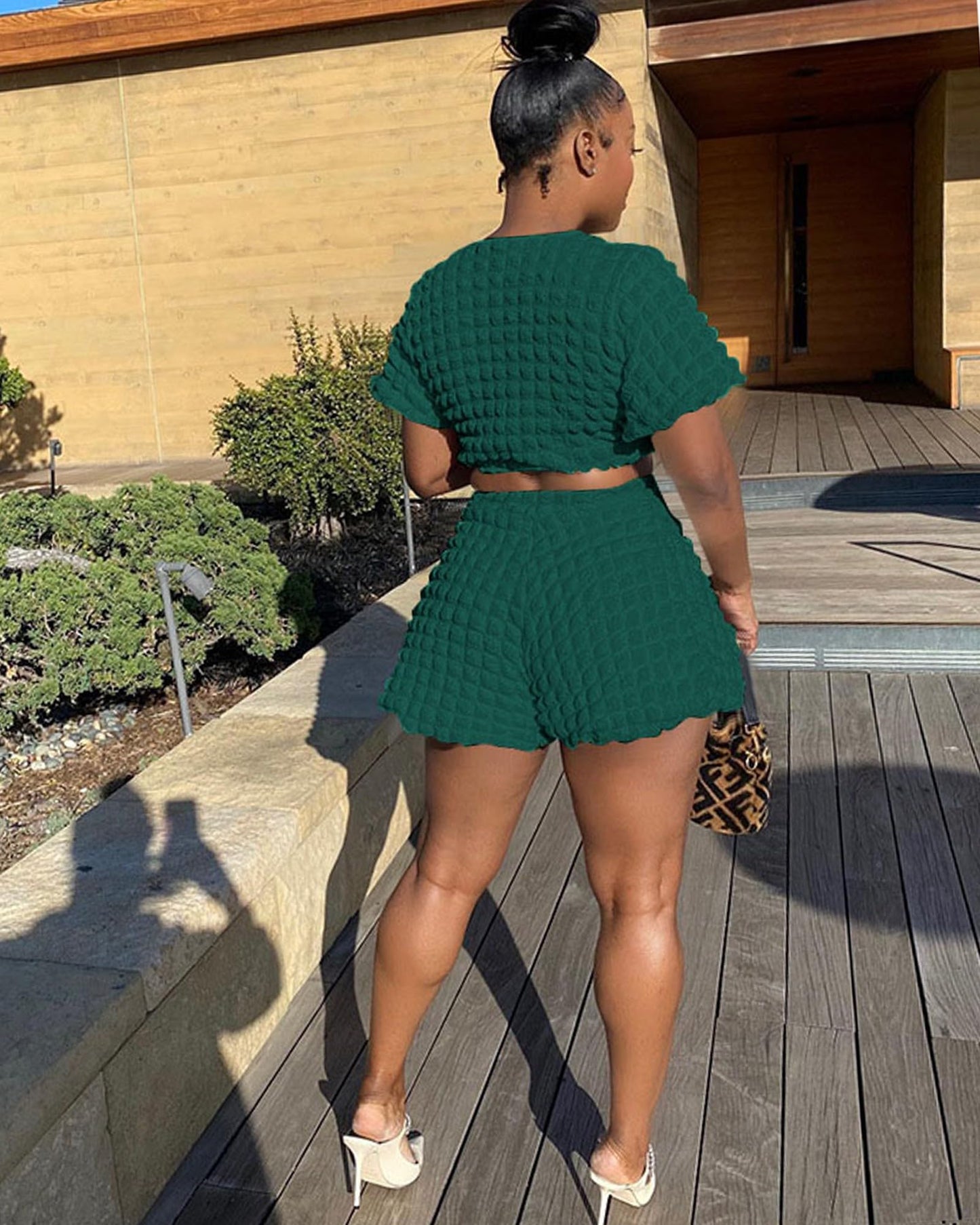 Doweha Womens Two Piece Short Sets for Summer Cute 2 Piece Outfits 2026 Casual Short Sleeve Crop Top And Shorts Matching Sets